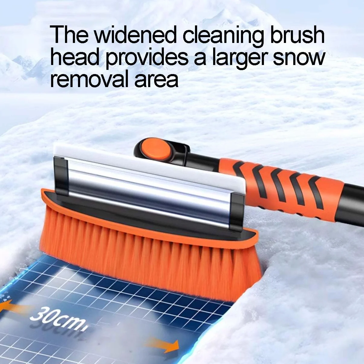 Cepillo de nieve extensible 4 en 1 con raspador de hielo, poste telescópico de 87-107 cm, cabezal giratorio de 360° y limpiaparabrisas de silicona suave para quitar nieve en invierno y limpieza de