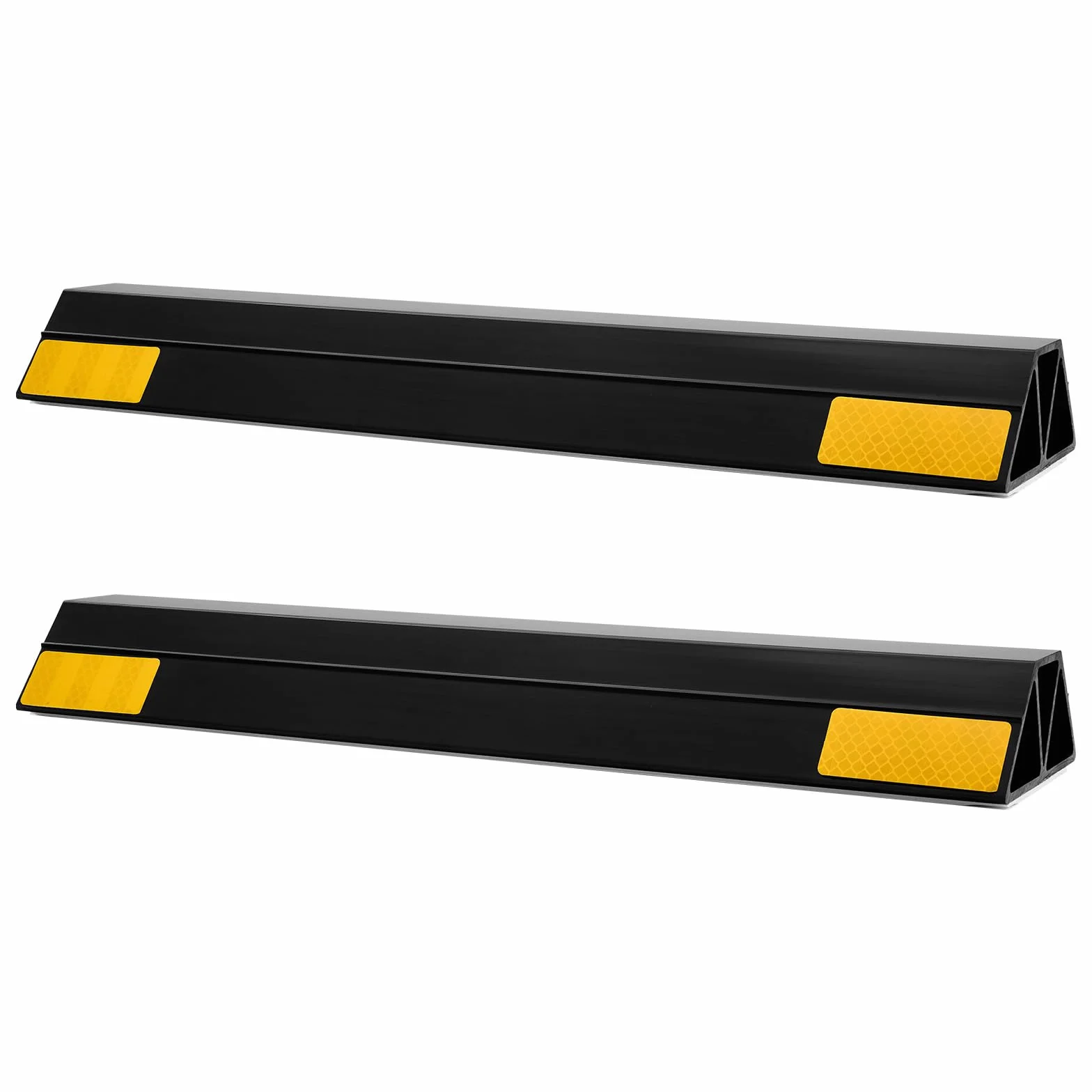 VEVOR Topes de Estacionamiento, 2 uds, Ayuda para Aparcar en Garajes, Limitador de Plaza de Aparcamiento con Bandas Reflectantes, PP, para Coches, Furgonetas y Camiones, 406 x 95 x 45 mm, Negro