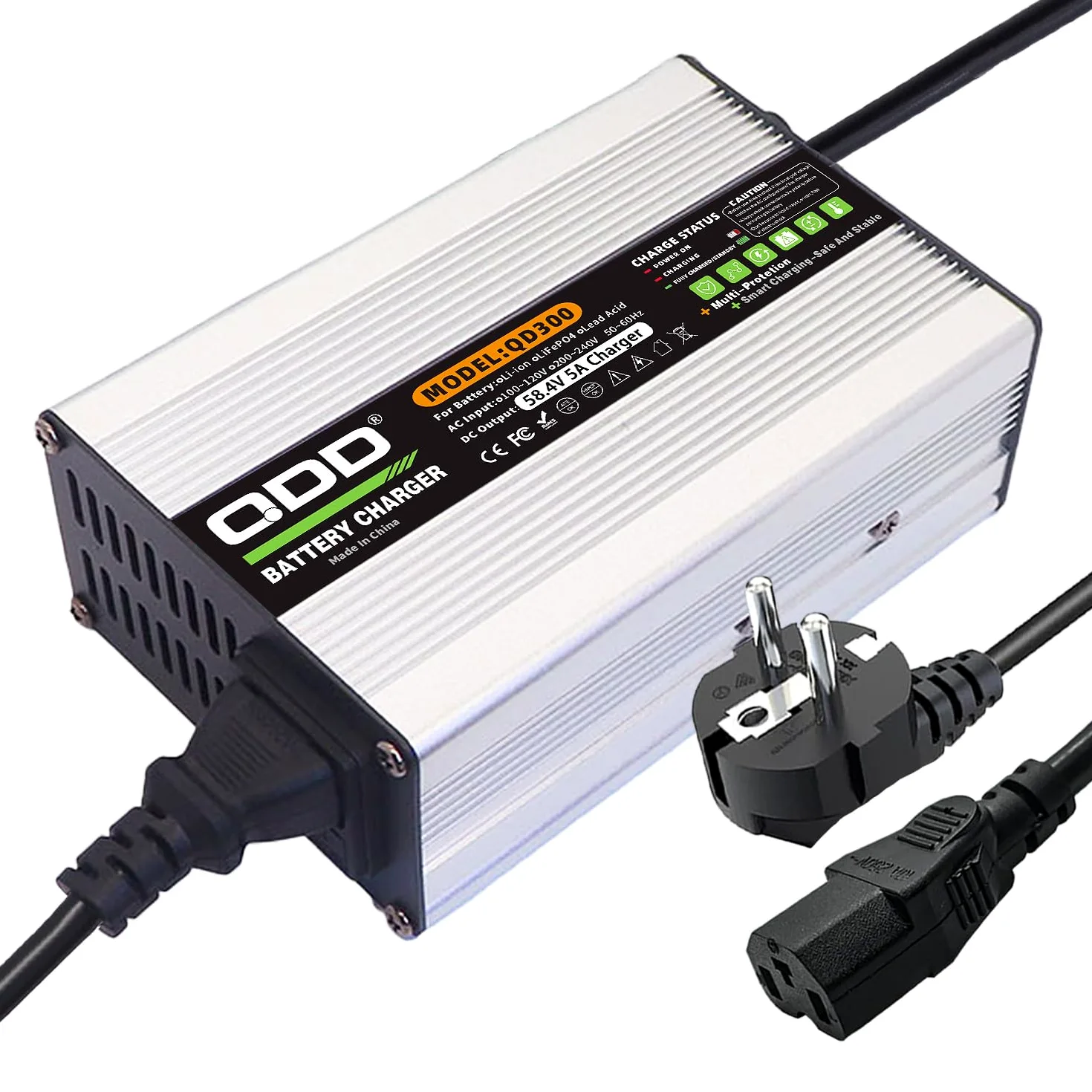 QDD Cargador de batería LiFePO4 de 58,4 V 58,4 V Cargador de batería DC C13 N+ L Conector para 16S 48 V LiFePO4 Batería Cargador Rápido