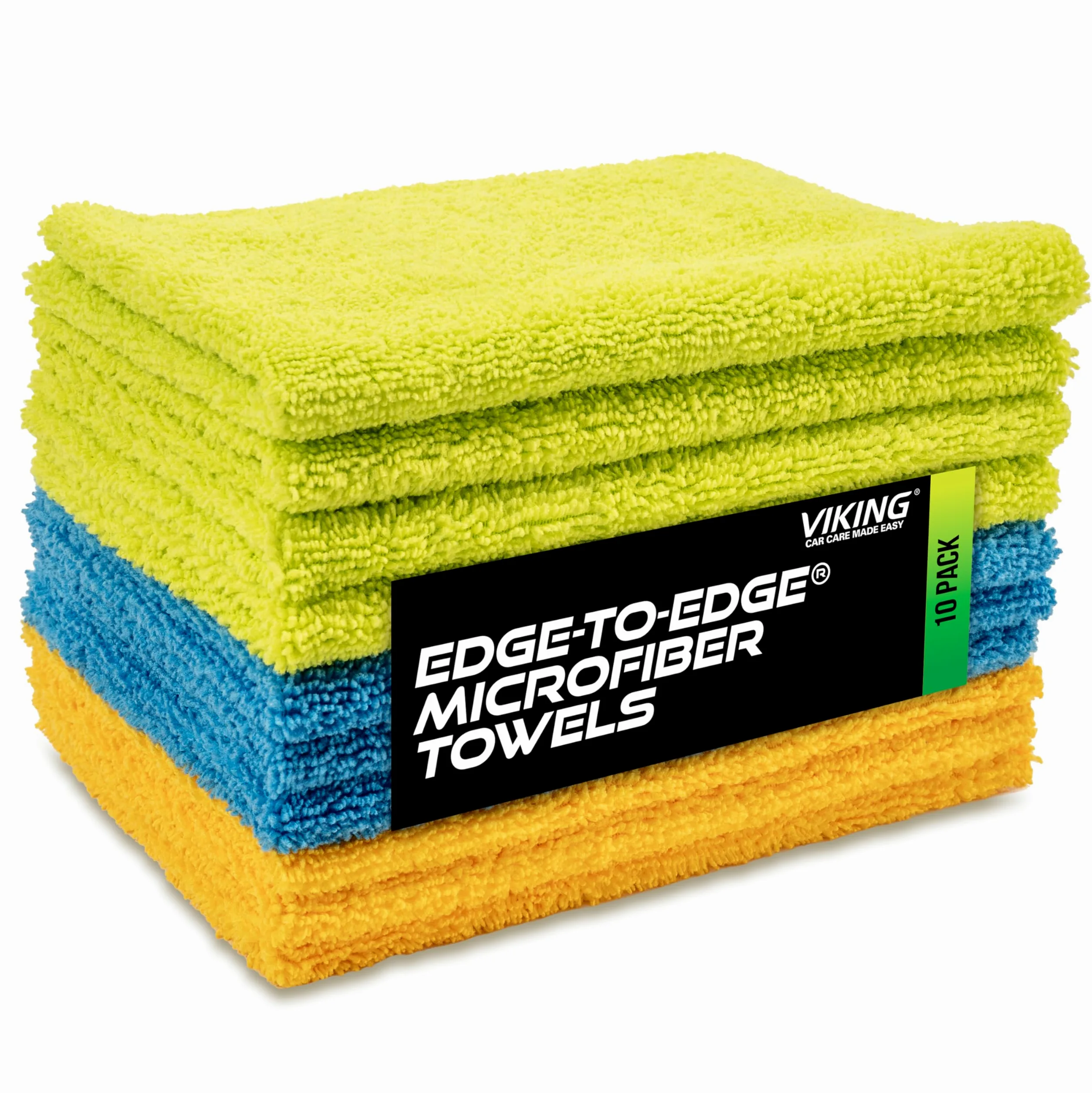 VIKING Paño de microfibra para coche o hogar, toalla profesional para detalles de automóviles, toallas de tela reutilizables y sin pelusa para coche, surtidas, 12 x 16 pulgadas, paquete de 10