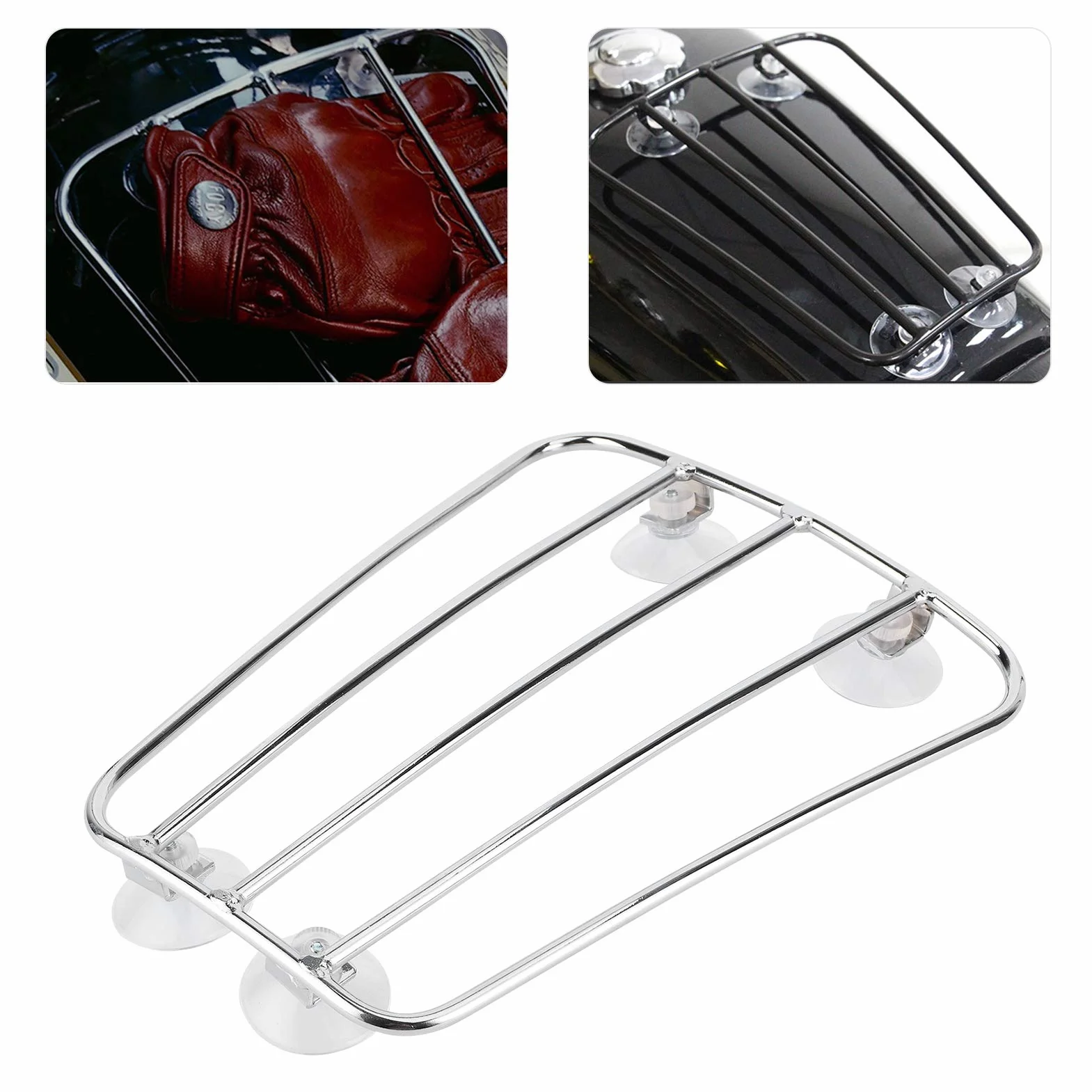 Soporte de Equipaje para Tanque de Combustible de Motocicleta Soporte de portaequipajes de Estilo Retro Universal(B (Plata)