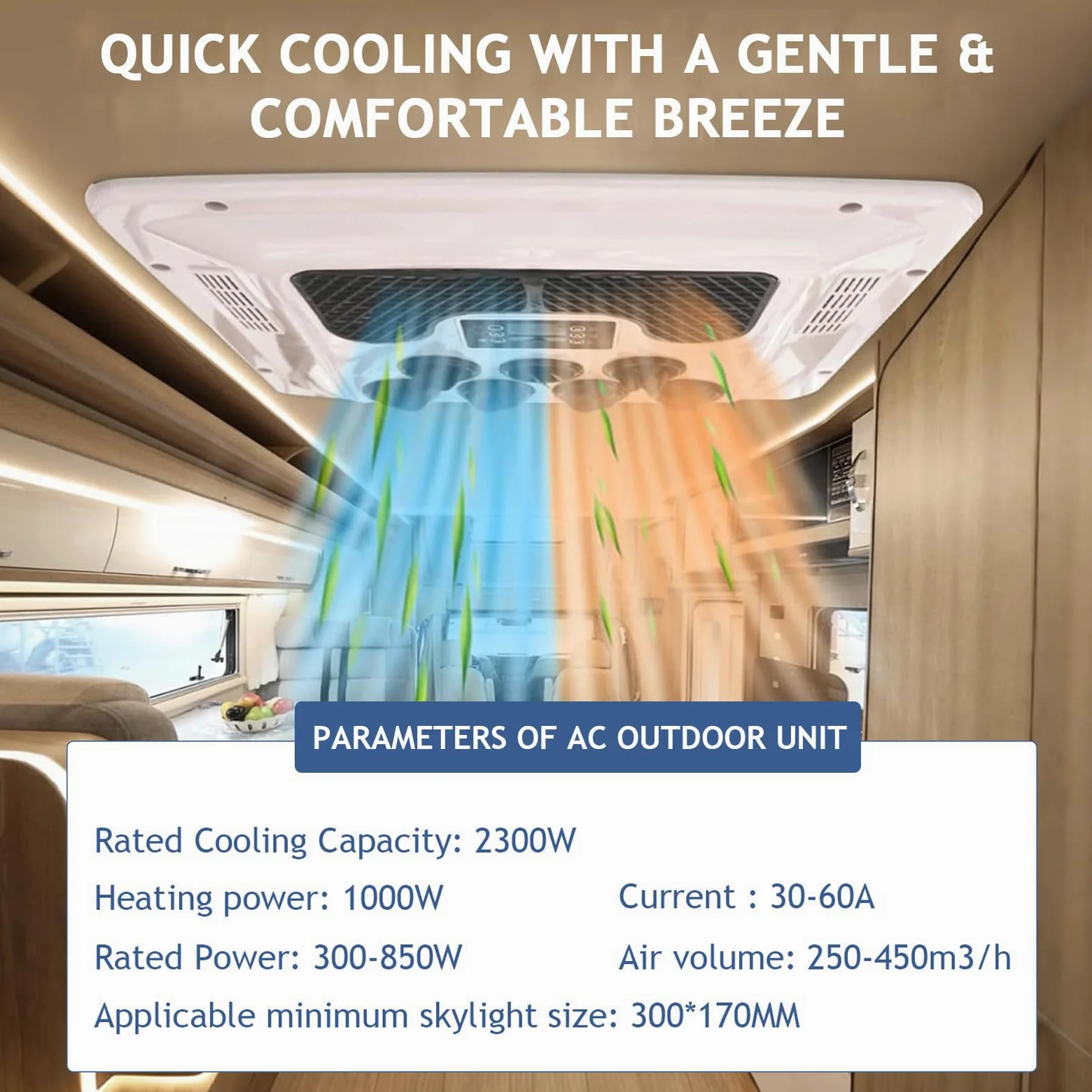 Aire Acondicionado Eléctrico de Techo 8500 BTU 12V 24V 48V 220V 115V CC para RV Autocaravana