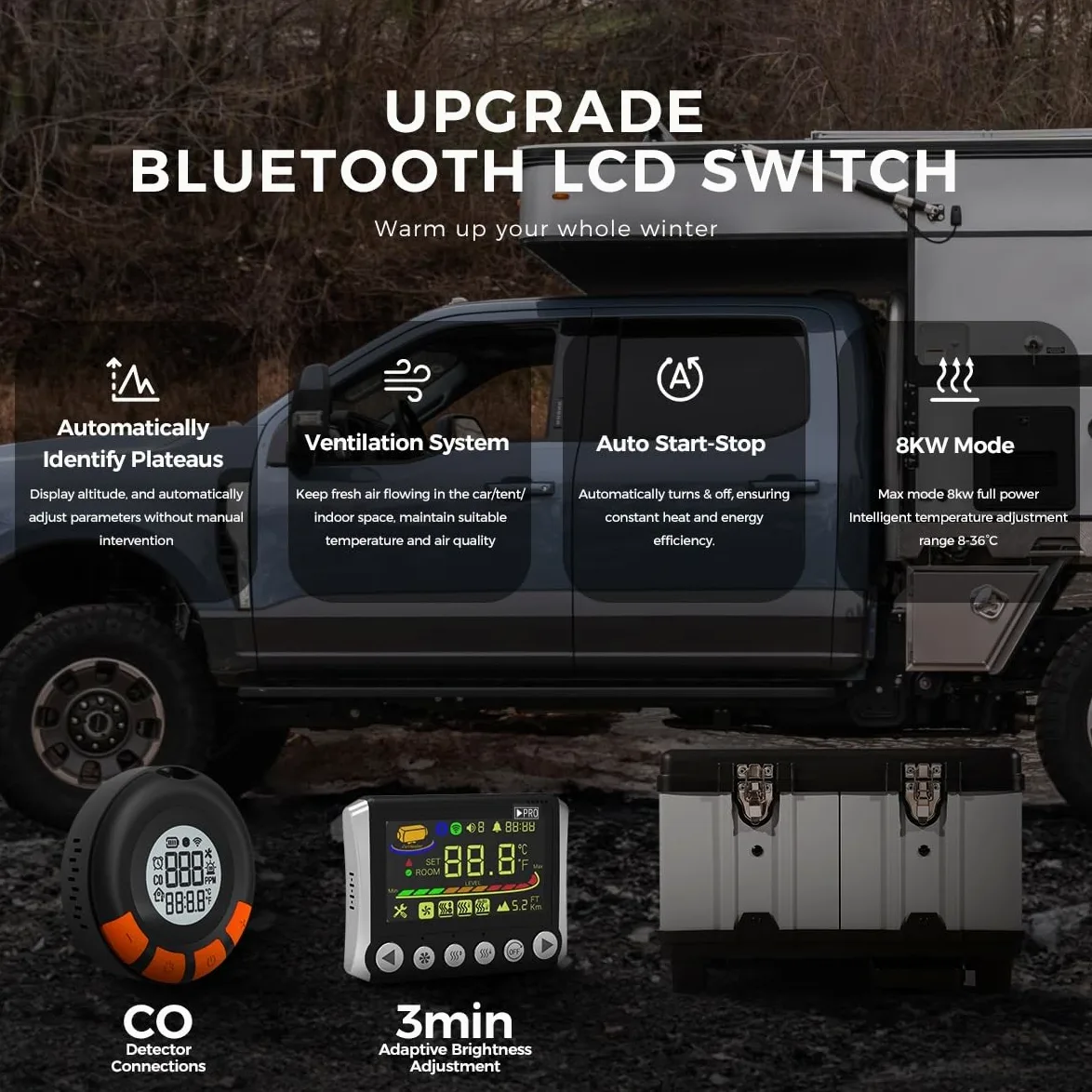 Sunster Calentador de aire diésel portátil, 8 kW, 110 – 240 V CA y 12/24 V CC TB10PRO Diesel calefactor de estacionamiento con aplicación Bluetooth y adaptador, modo plataforma de calefacción diésel