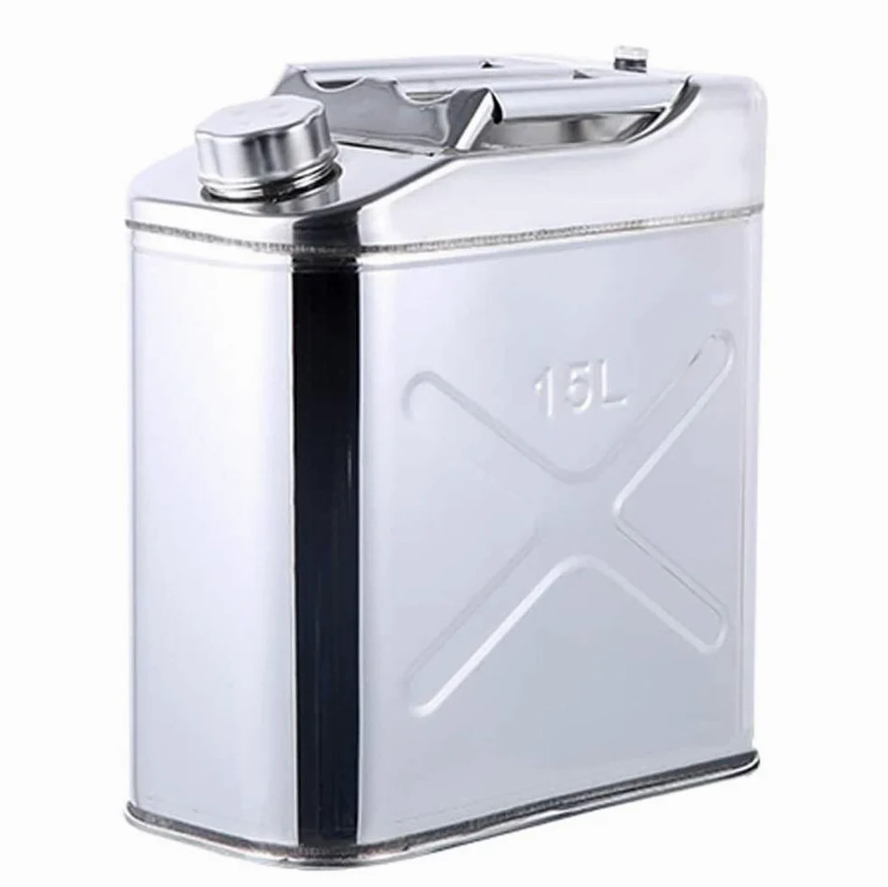 Bidón de gasolina de Metálico Recipientes gasoli Lata de gasolina espesada 5L-20L, tanque de gasolina de acero inoxidable 304, con manguera flexible, tanque de combustible de repuesto for motocicletas