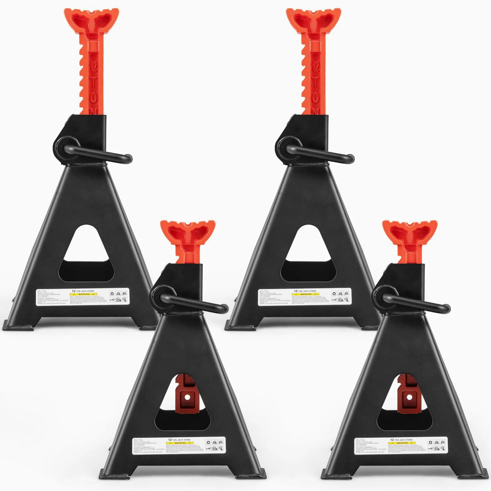 GOPLUS Juego de 2 Caballetes de Apoyo 12T con Altura Ajustable | Soportes para Automóviles con Proceso de Soldadura Fluida, 4 Patas Triangulares Amplias, Soportes para Eje, para SUV