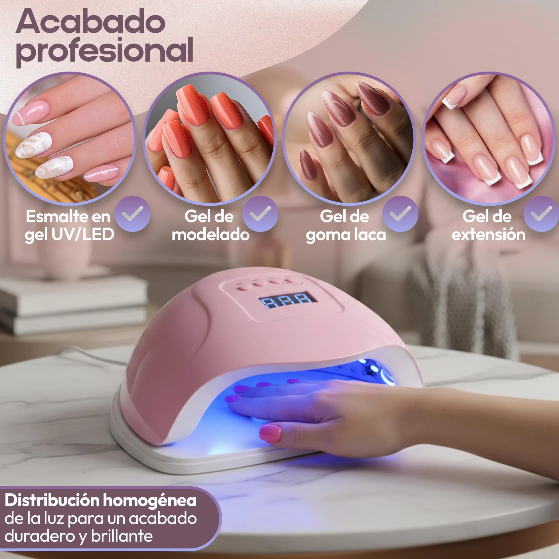 Lámpara Secadora Uñas LED UV 150W con 4 Temporizadores, Secador de Uñas con Sensor Automático