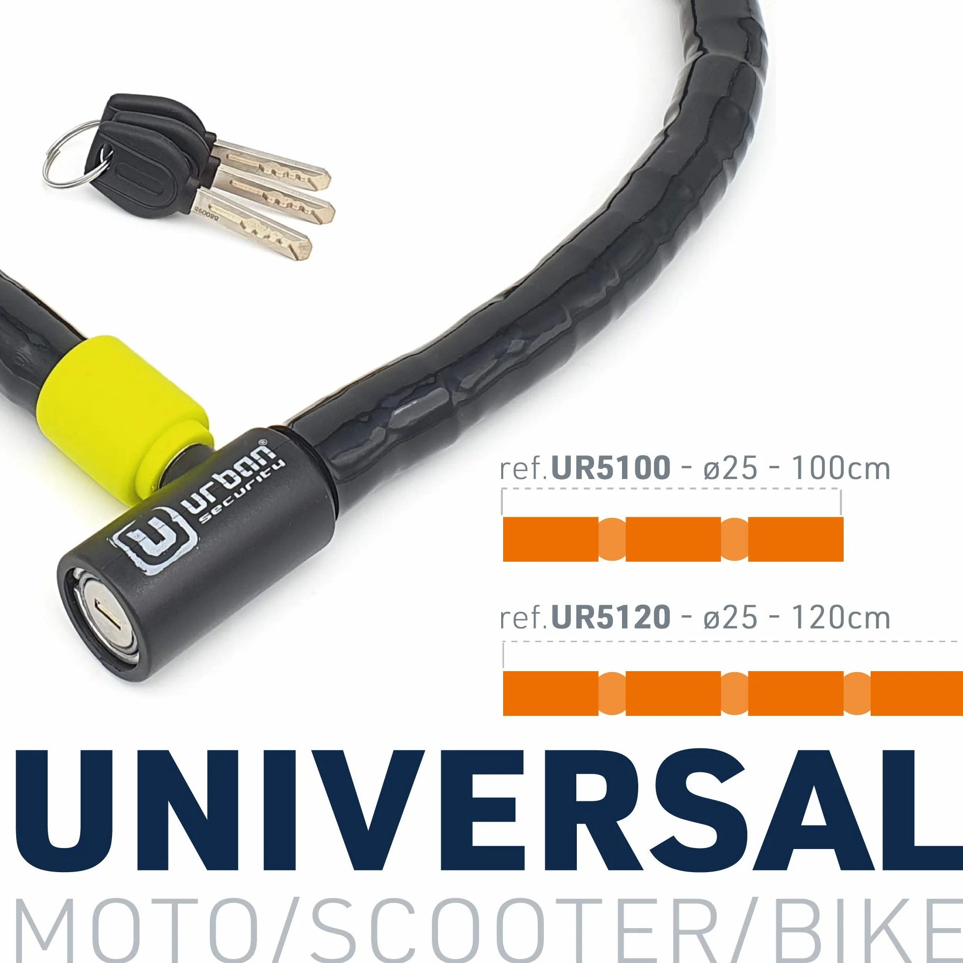 URBAN UR5100 Candado Moto y Bicicleta, Cable de Acero Reforzado con Blindaje Articulado Muy Flexible Fácil de Llevar, Cerradura Alta Seguridad, Antirrobo Moto Bici Eléctrica Scooter Patinete, 100cm