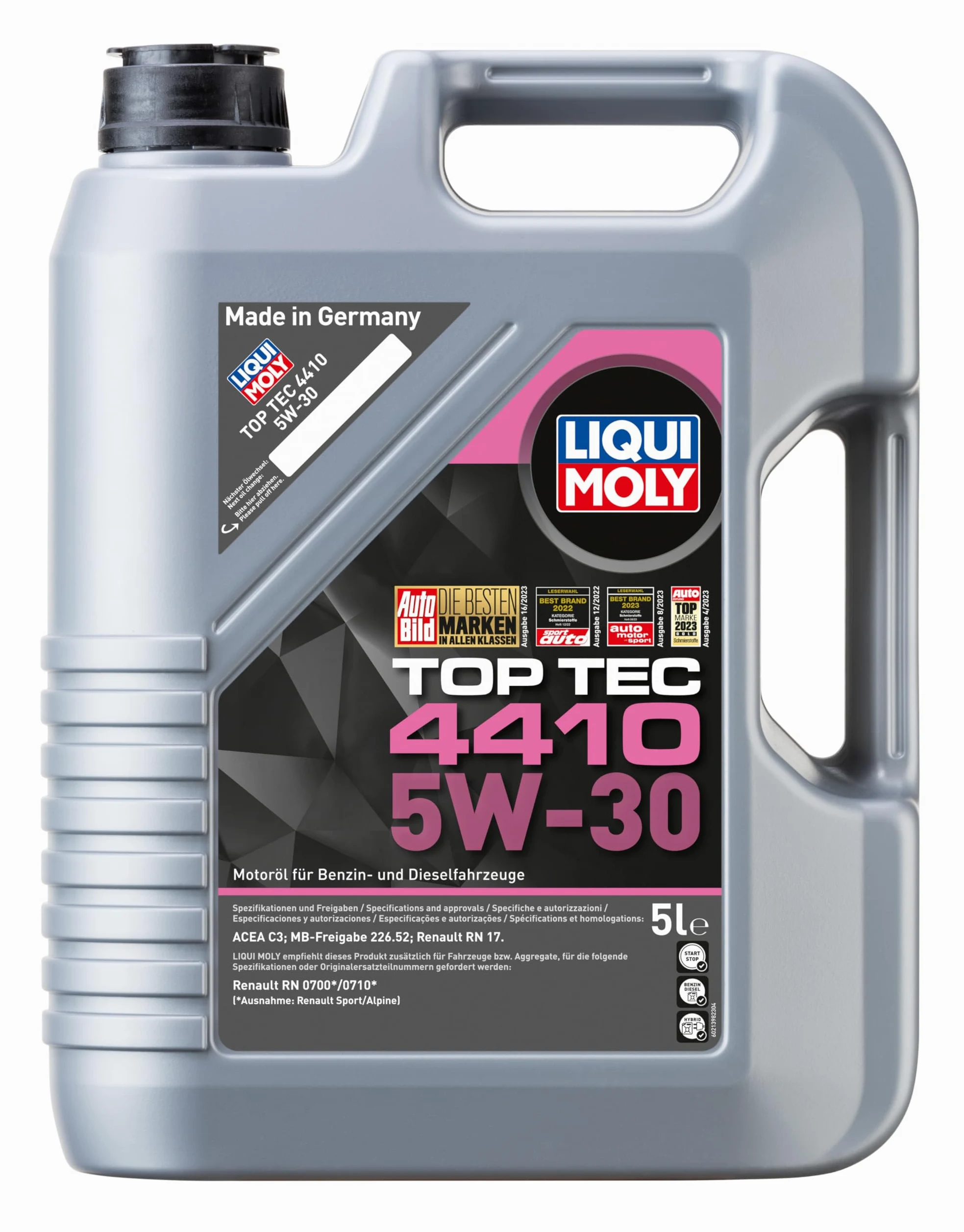 LIQUI MOLY Aceite de motor 5W-30 Top Tec ACEA C3 4410 5L Compatible con NISSAN Qashqai II J11, J11, KIA RIO III UB, RENAULT Megane 3 Grandtour KZ0/1 Clio 4 Grandtour KH, HYUNDAI i20 PB, PBT