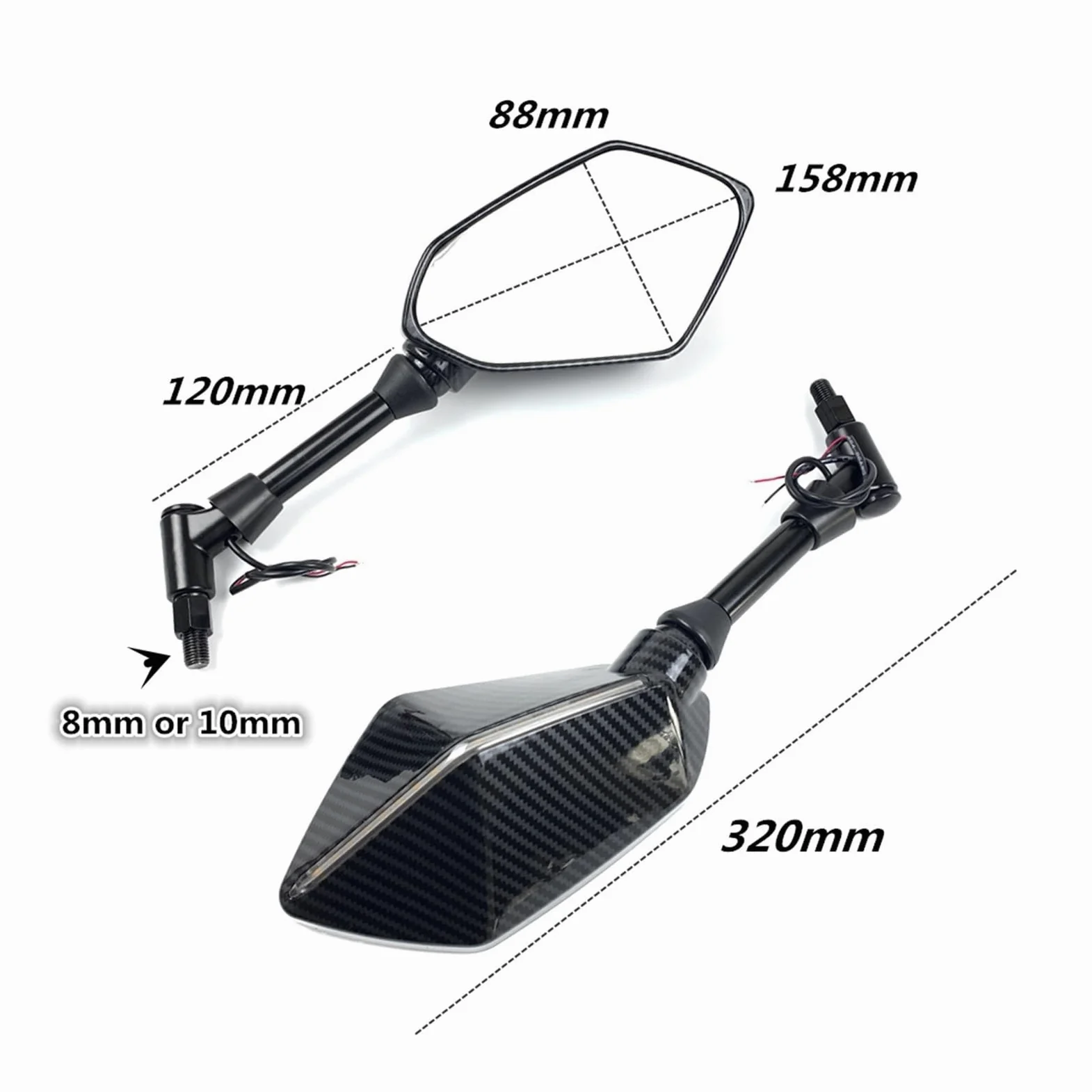 Espejo Retrovisor Lateral Motocicleta Espejo Retrovisor Para Motocicleta Scooter Motocross Espejos Retrovisores Electrombile Lateral Trasero 8/10mm Fibra Carbono 2 Unids/par | 10mm Black