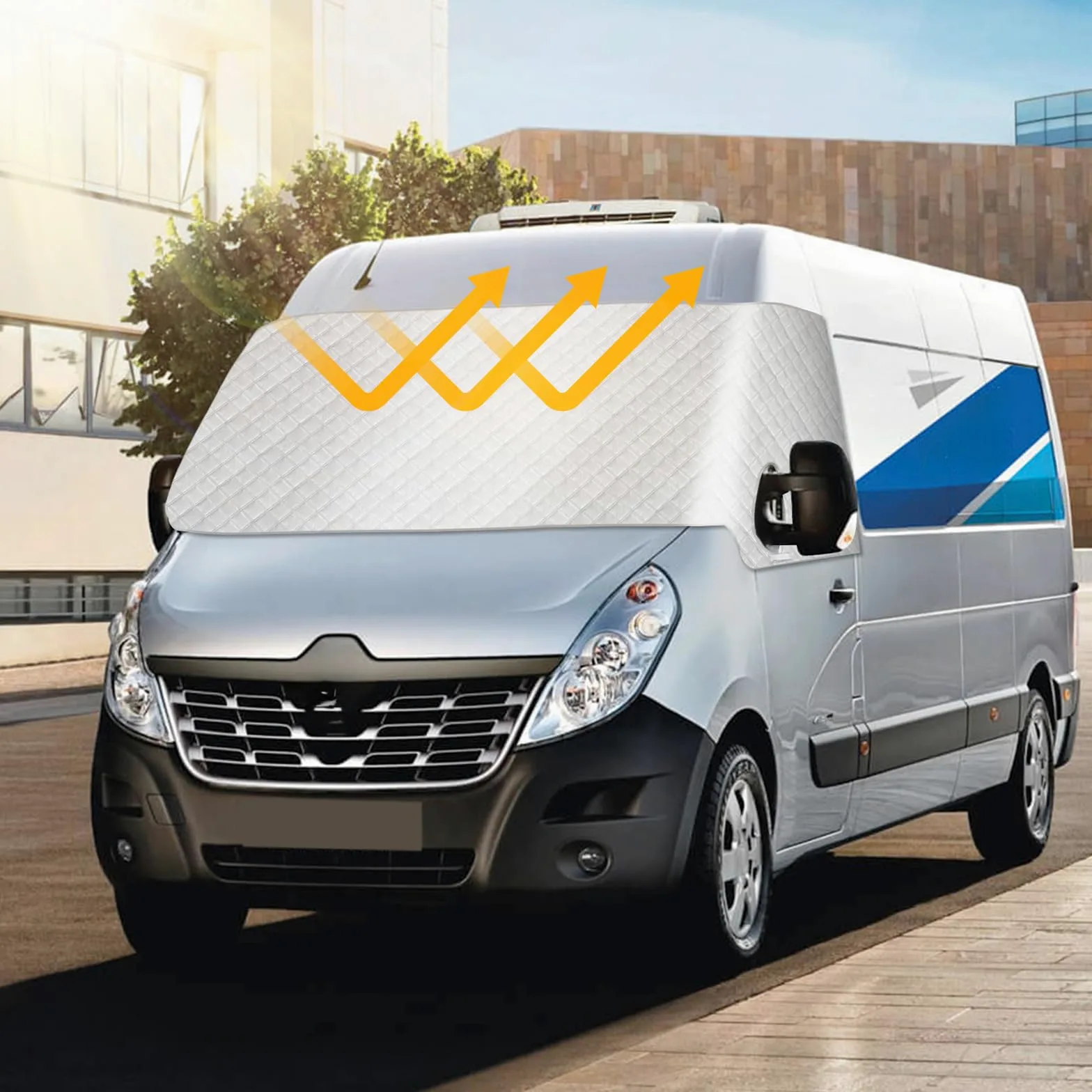 Cubierta para Parabrisas Compatible con Renault Master 2010-2025, Plateado Parasol para Ventana Delantera, Bloquea Los Rayos UV, Resistente a la Intemperie, Mantiene EI Vehículo Fresco | Parabrisas de plata, bloquea los rayos UV, resistente a la intemperi