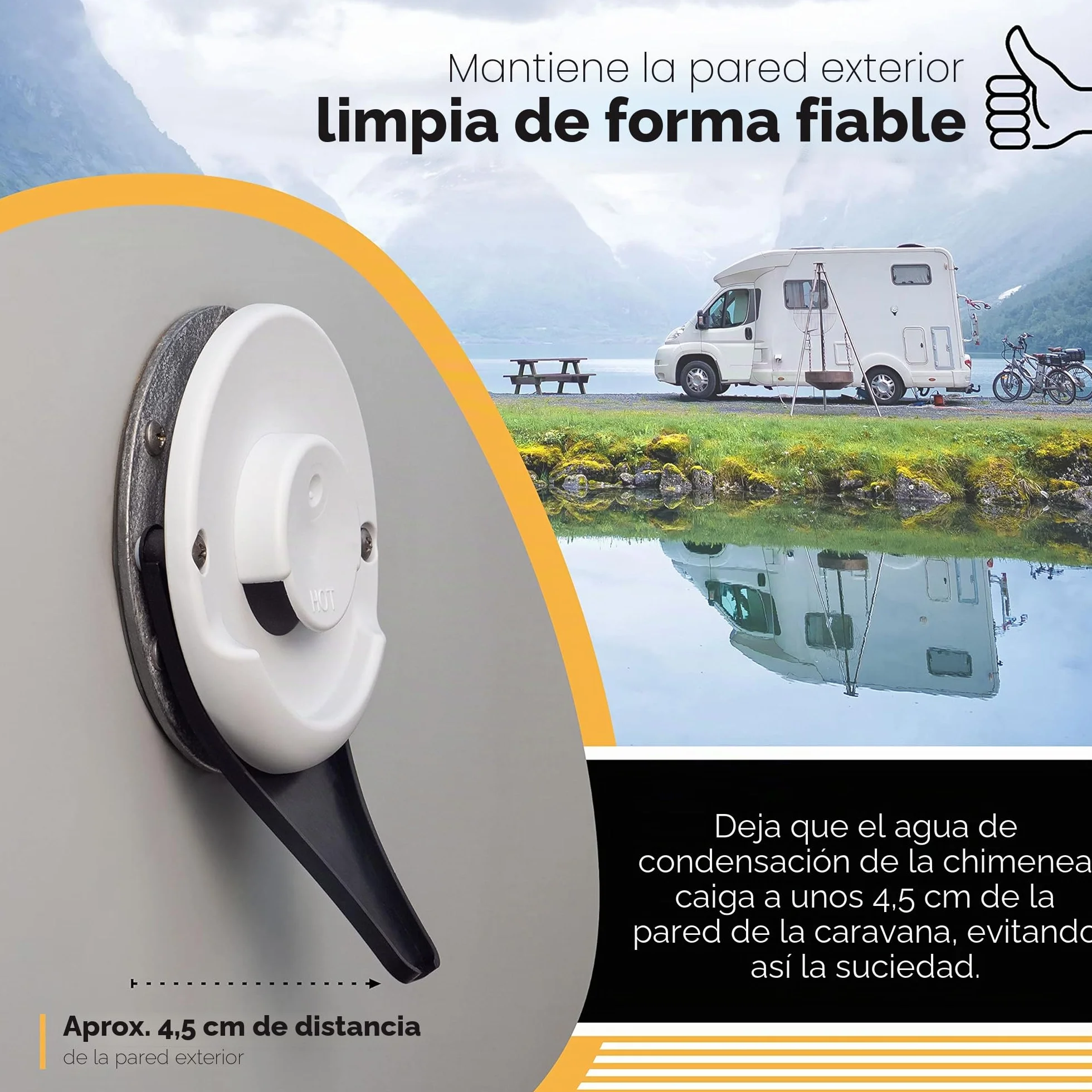 Villkin - Desagüe de condensación (2 unidades) para autocaravana compatible con calefacción Truma (distancia entre orificios de 96 mm) – Desagüe para cubierta de chimenea de caravana