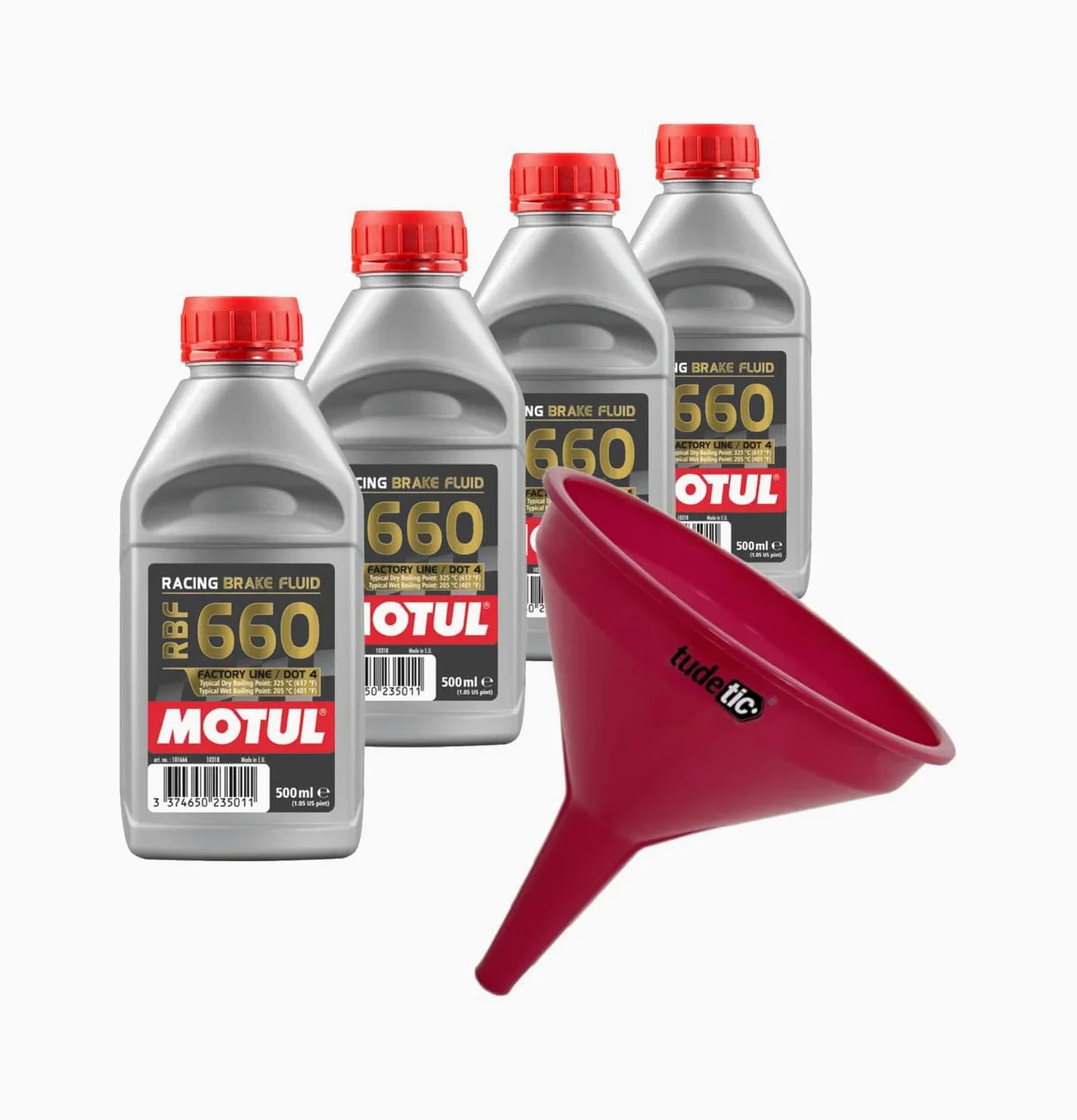 Kit de 4X Líquido de Frenos + Embudo Racing Brake 660 0,5L KT-175