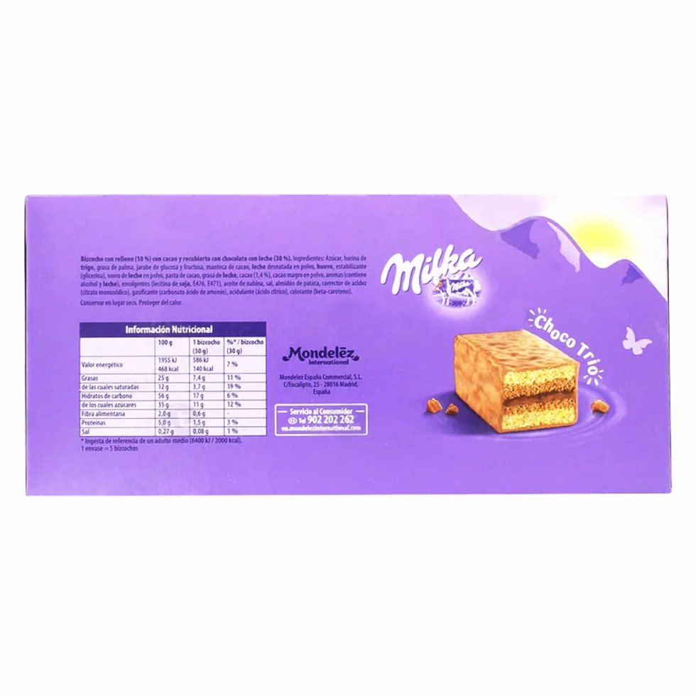 Milka Choco Trio Bizcocho de Cacao Cubierto con Chocolate con Leche 150 g