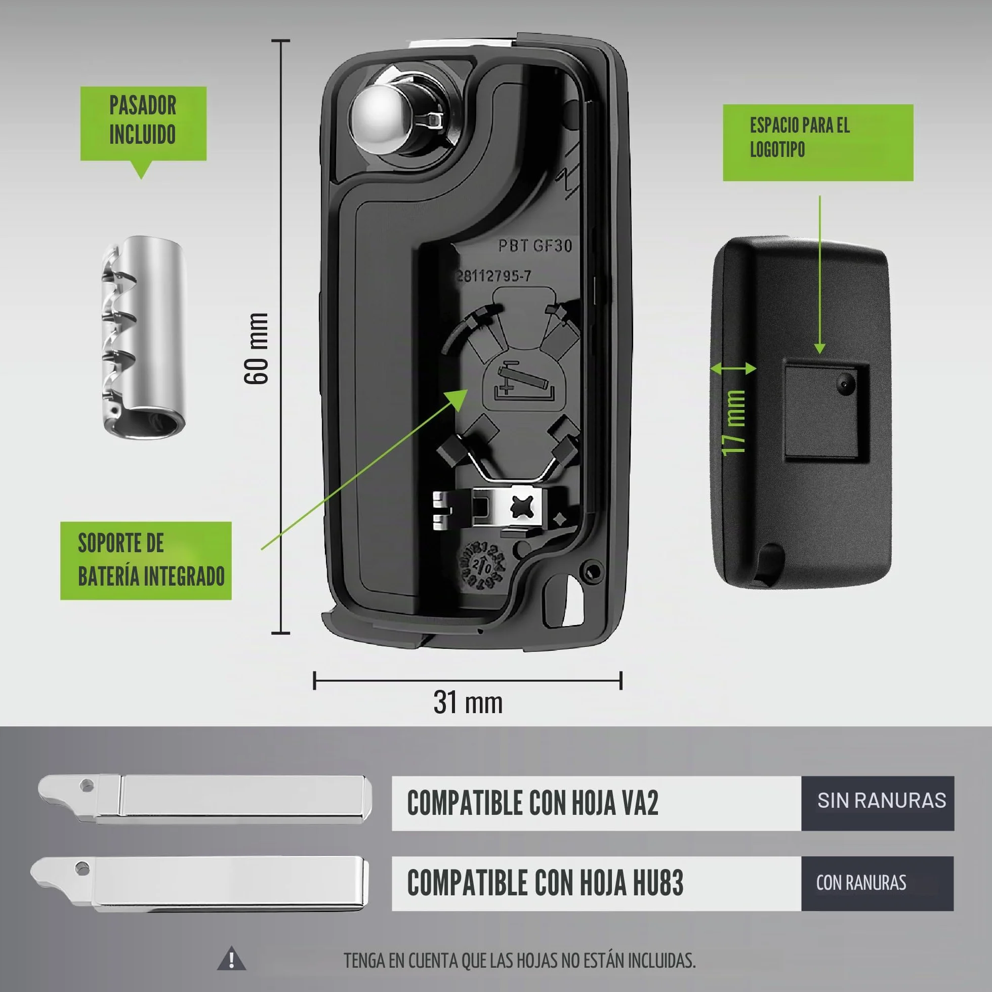 Funda Plip para Llaves Coche Mando a Distancia Compatible con Peugeot 207, 3008, 307, 308, Partner y Citroën C3, DS3, C4, Berlingo