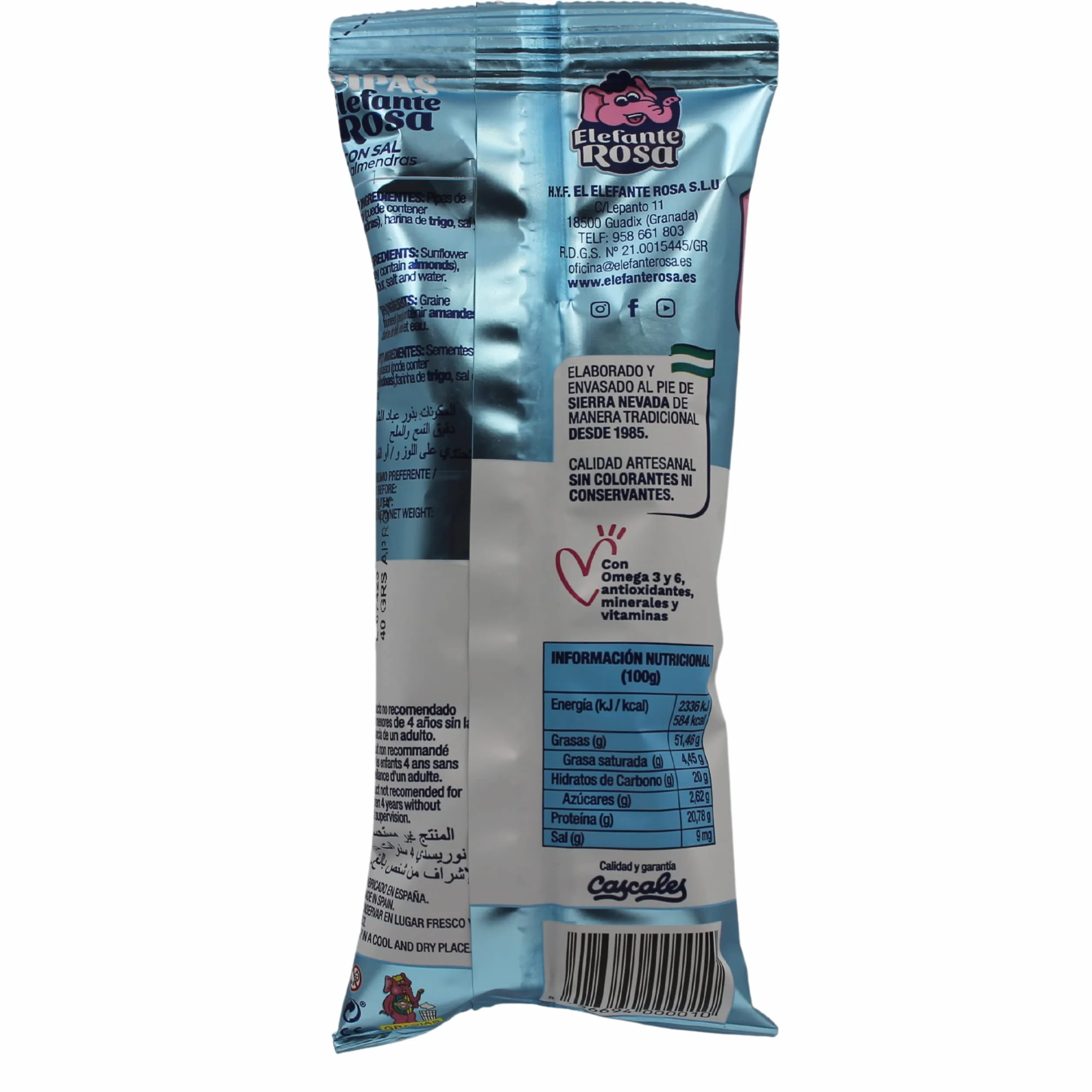 Pipas El Elefante Rosa Almendra Pack 35 Unidades Snack Girasol Tostado Sal Frutos Secos Aperitivo