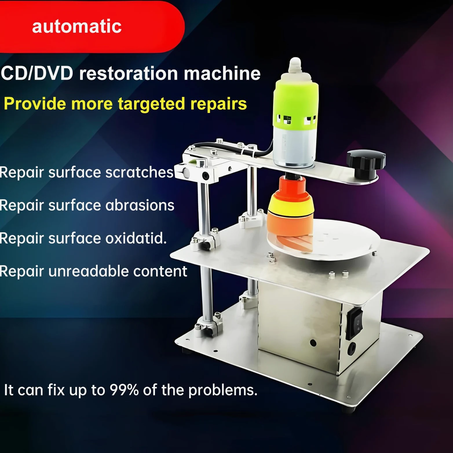 Pulidora automática de discos y reparación, fija arañazos y oxidación para DVD y CD, alta tasa de reparación del 99%, fácil operación
