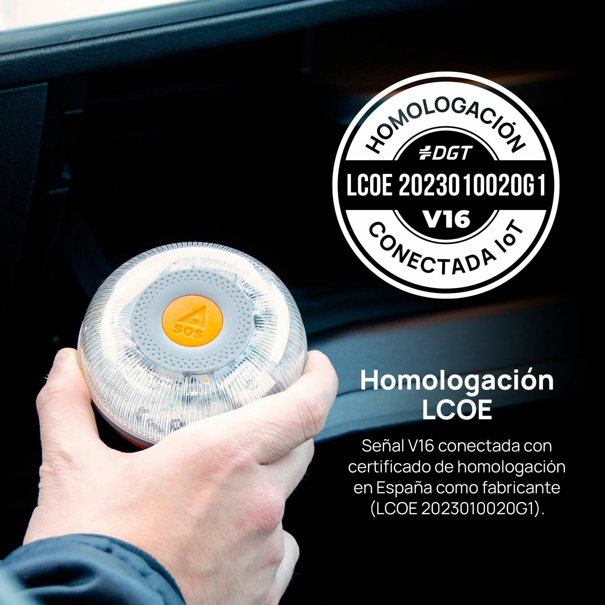 FlashLED SOS Luz de Emergencia para coche homologada, Baliza V16 Conectada Obligatoria DGT 2026, SIM y servicio hasta 2038, Cobertura profunda y Geolocalización