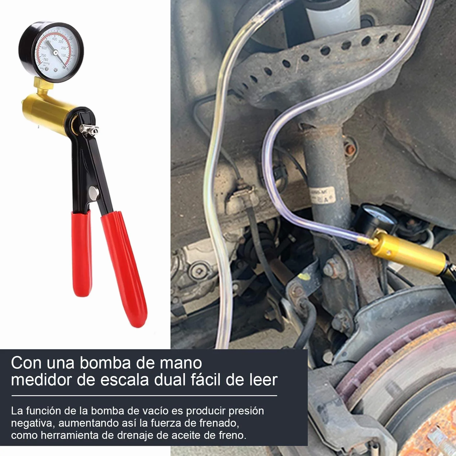 Equipo de Purga de Frenos de Freno de probador de Bomba de vacío con medidor de vacío, Adaptador para Diagnóstico de Motocicleta Coche Moto