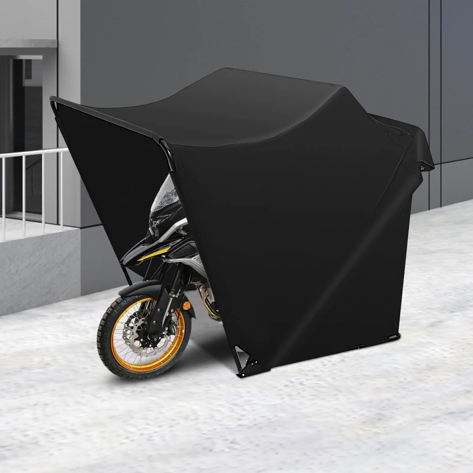 Tienda de campaña para moto, garaje, 270 x 105 x 155 cm, resistente al agua | Marco de acero resistente y tela Oxford, color negro, plegable, para motocicletas, scooters y bicicletas, montaje rápido