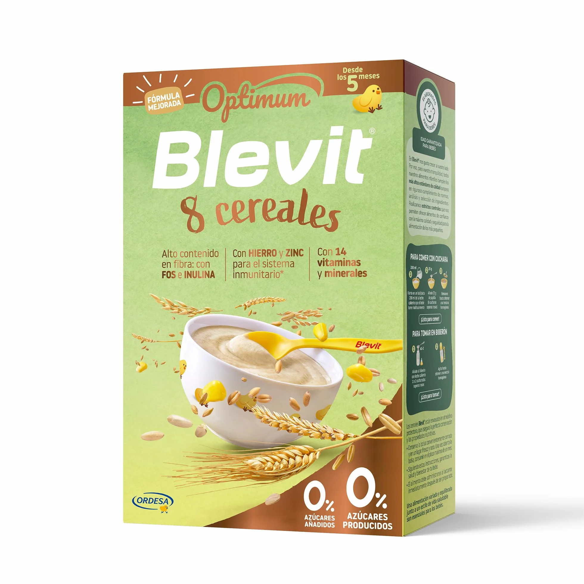 Blevit Optimum 8 Cereales 250g Papilla Bebé 5 meses 92% Cereales Vitaminas Minerales Fibra