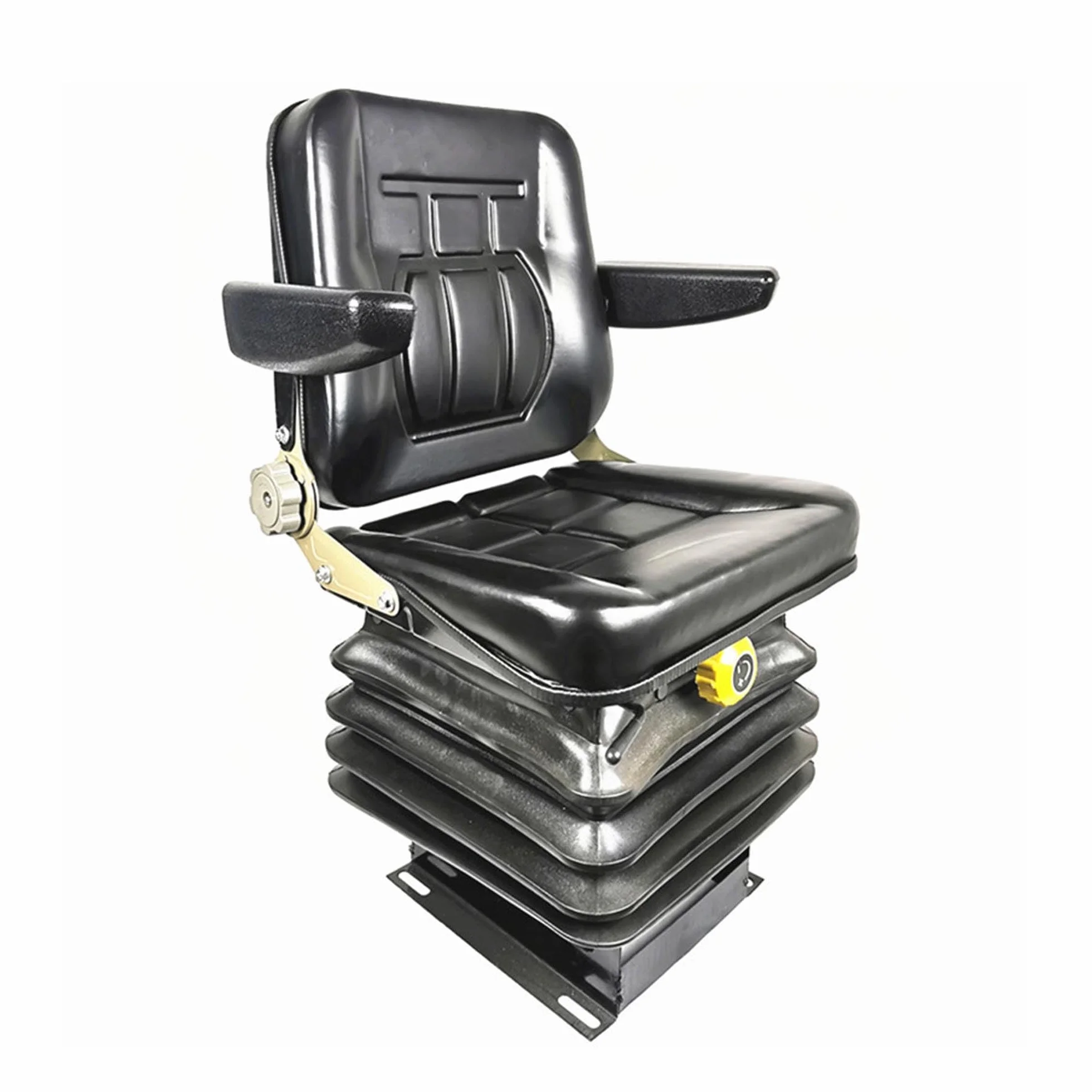 IPSU Asiento Universal para Carretilla Elevadora, Asiento De Tractor con Absorción De Impactos De 3 Niveles, Asiento De Excavadora De Cuero Plegable con Respaldo y Reposabrazos Ajustables