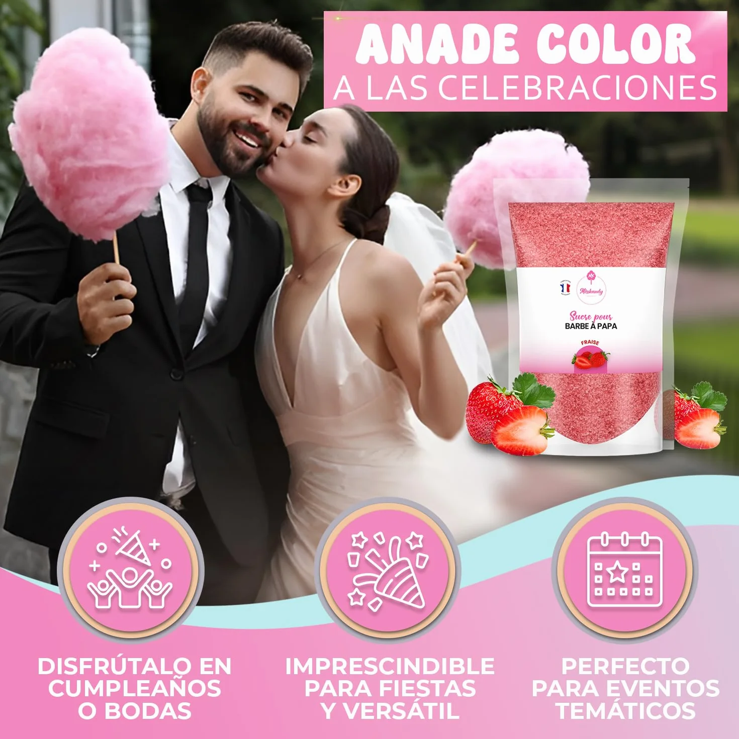 Misskandy Azúcar para Algodón de Azúcar Fresa 500GR Sabores Naturales