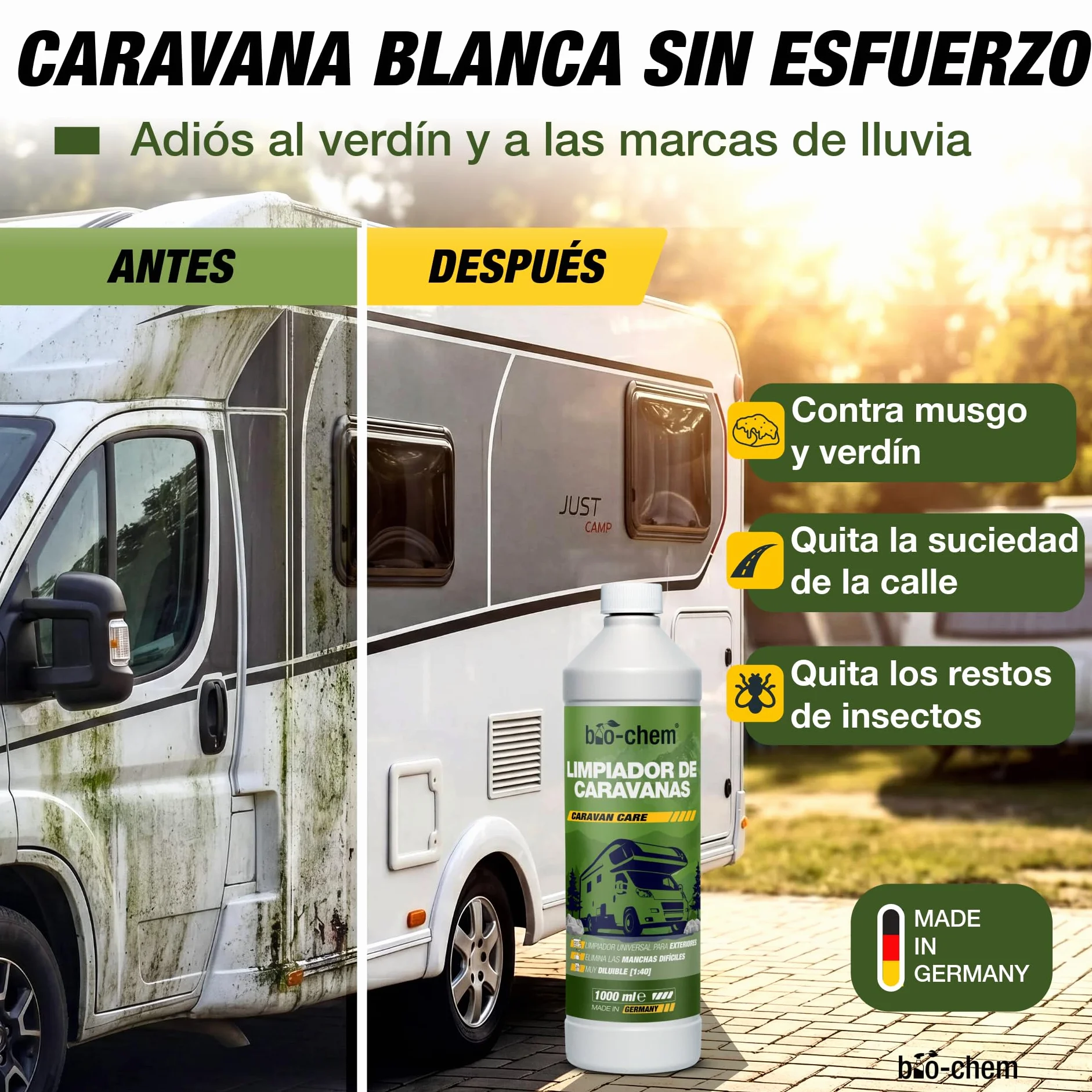 Bio-Chem - Producto de Limpieza para caravanas y autocaravanas 2L - Limpiador para autocaravanas, caravanas, toldos - Mantenimiento de vehículos de Camping