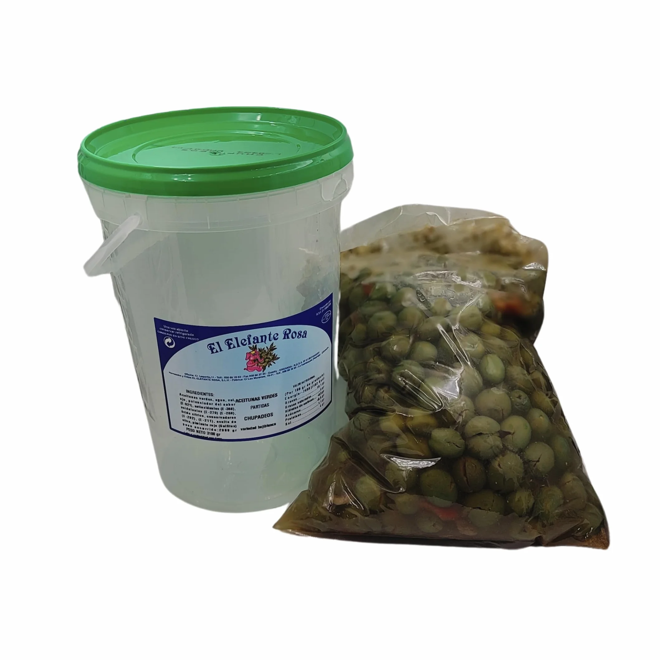 Aceitunas Verdes Aliñadas Chupadedos El Elefante Rosa Bote Familiar 3Kg