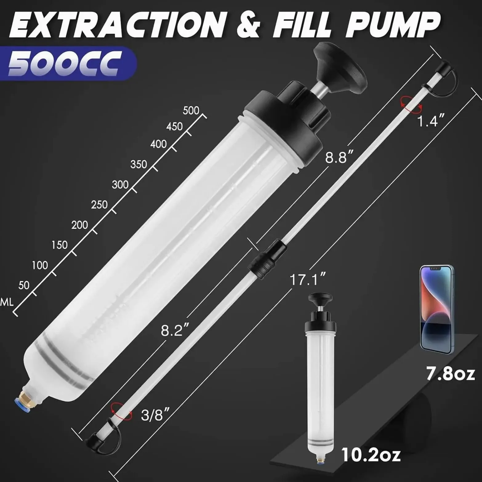 Bomba de jeringa para aceite de coche, extractor de líquido, cambio automático con manguera, 1500 ml, gran capacidad para líquido de frenos(1500ML)