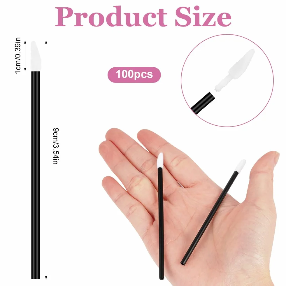 Cepillos para Maquillaje de Labios Desechables, Pinceles Aplicador Labial, Cepillos de Lápiz Labial, Negro 100PCS