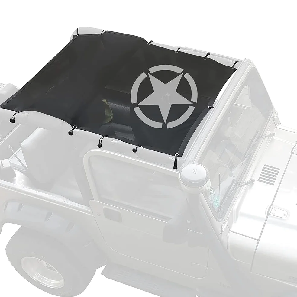 Cubierta de Malla Tipo Bikini Parasol con protección UV, Compatible con Accesorios Jeep Wrangler 1987-2006 YJ TJ, Estilo 5 Estrellas.