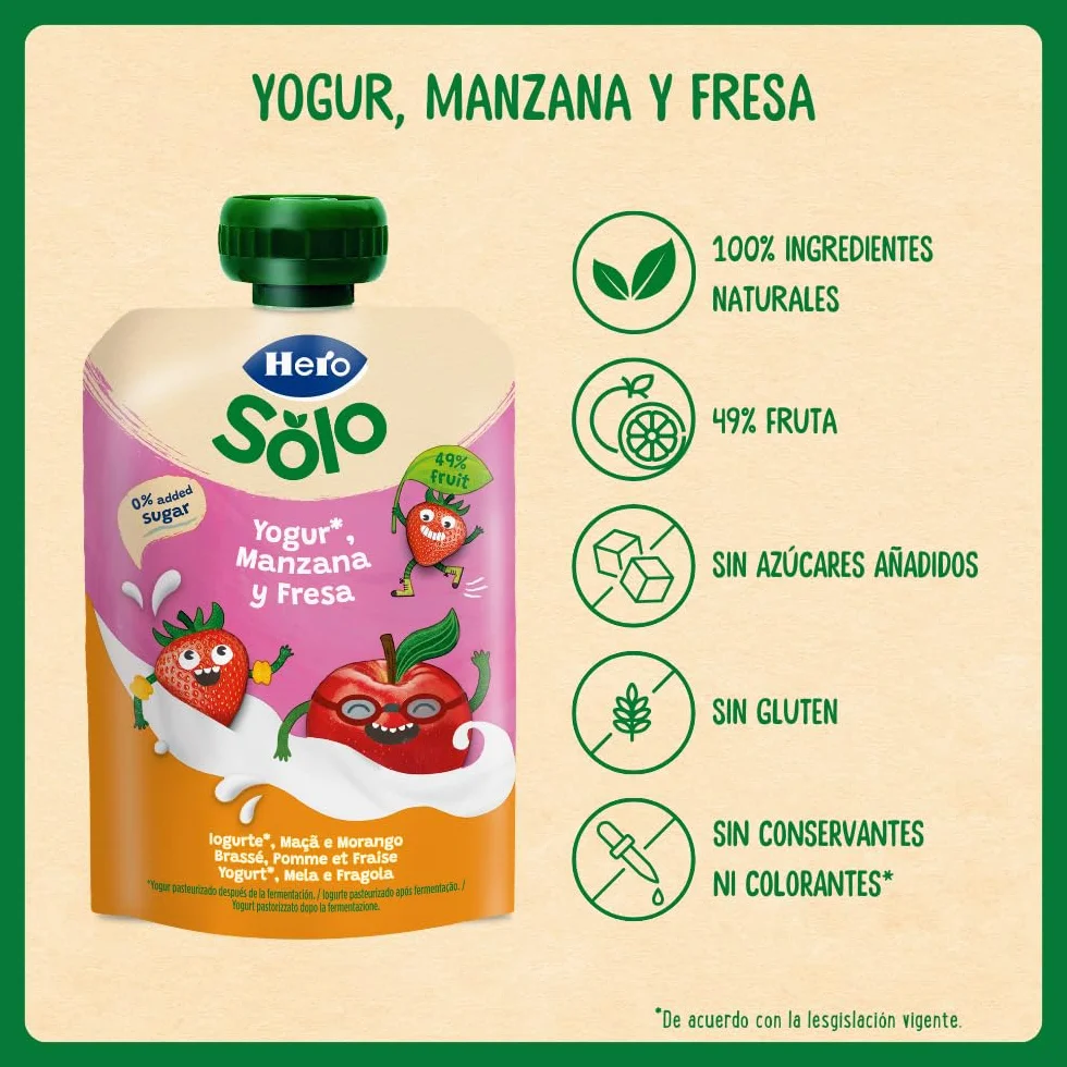 Hero Baby Mi Merienda Bolsitas de Yogurín Manzana Fresa 100g