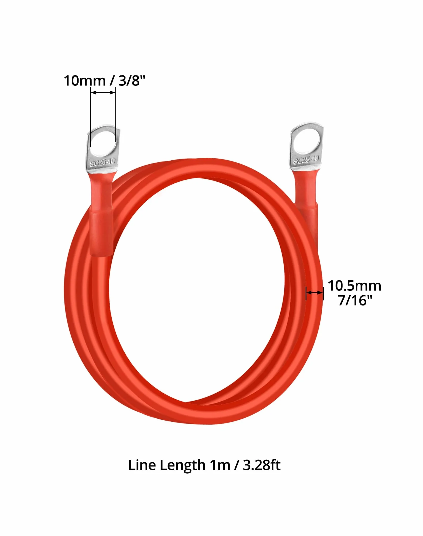 QWORK® 2 Piezas 100 cm Cable de Arranque Batería 25mm² 3AWG con Terminales Anillo M10 para Automóviles, Camiones, Motos, RV, Marino y Solar