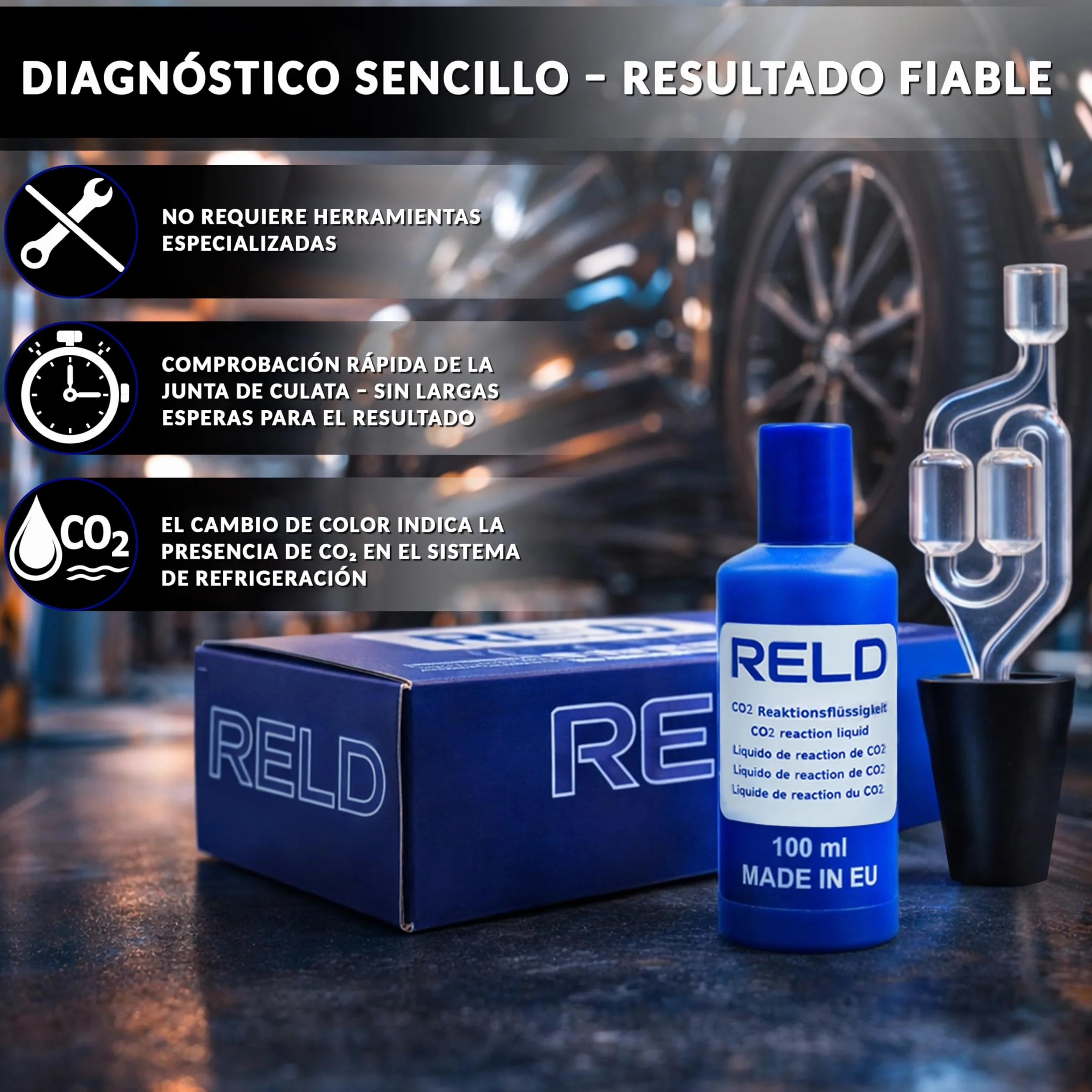 RELD - Detector de Culata Universal para Todos los Coches y Motocicletas, Detector de Fugas de CO2, para 50 Pruebas