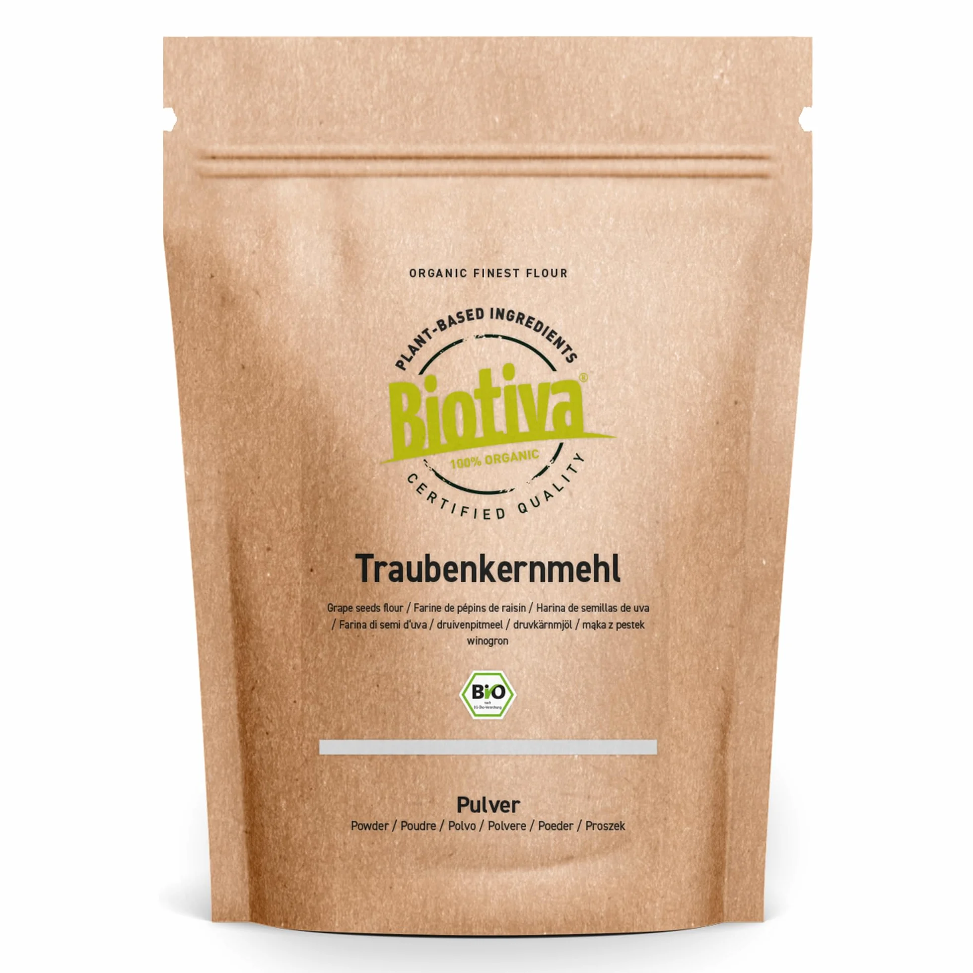 Biotiva Harina de semillas de uva orgánica 1kg sin gluten sin soja sin lactosa