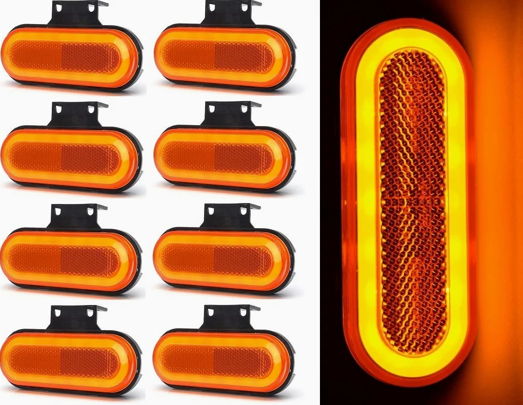 8 luces LED ovaladas de posición de posición de contorno lateral con soportes para chasis de camión, remolque, autobús, furgoneta, caravana