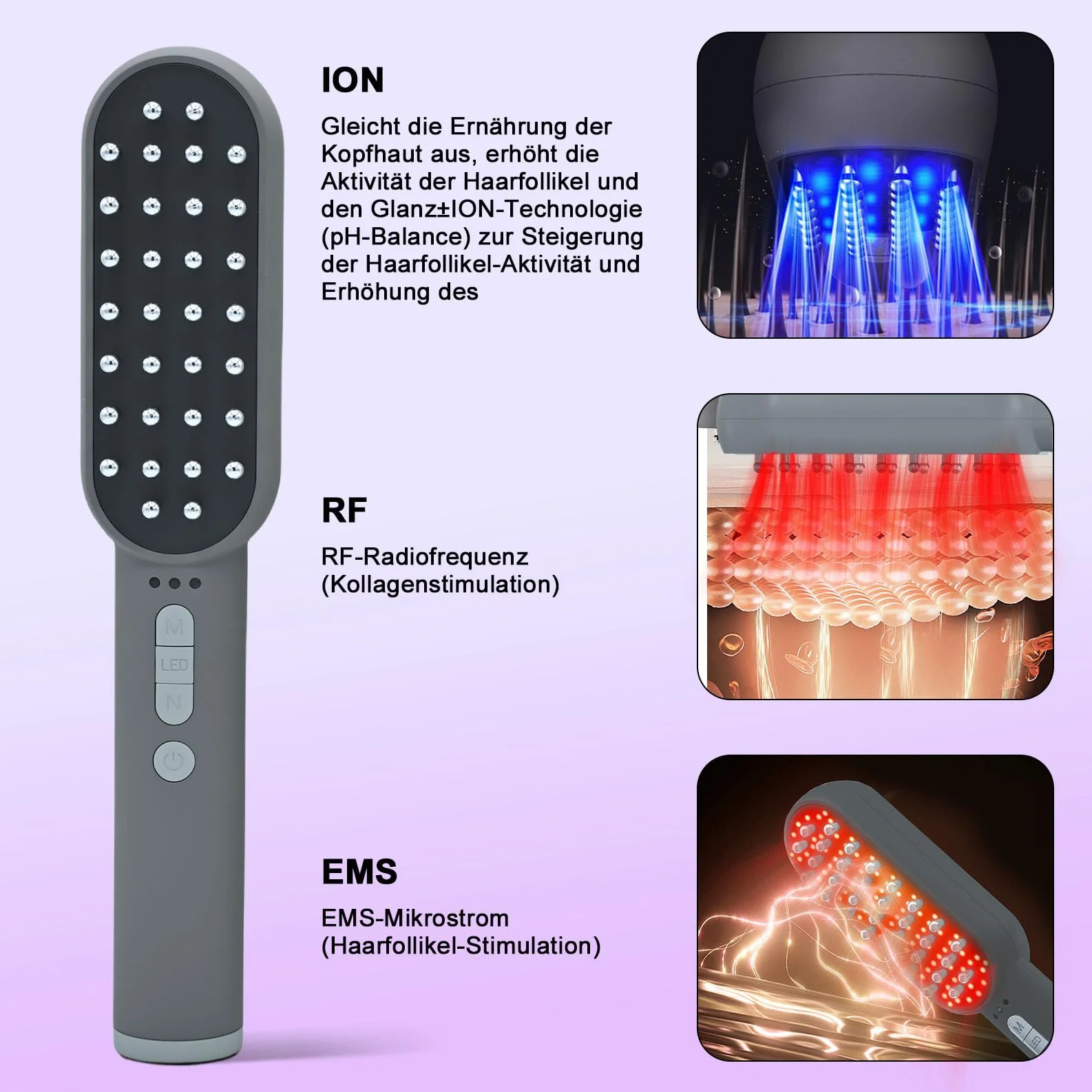 Peine de luz roja para el cabello, terapia cuádruple 630nm 850nm 460nm, anticaída hombres y mujeres