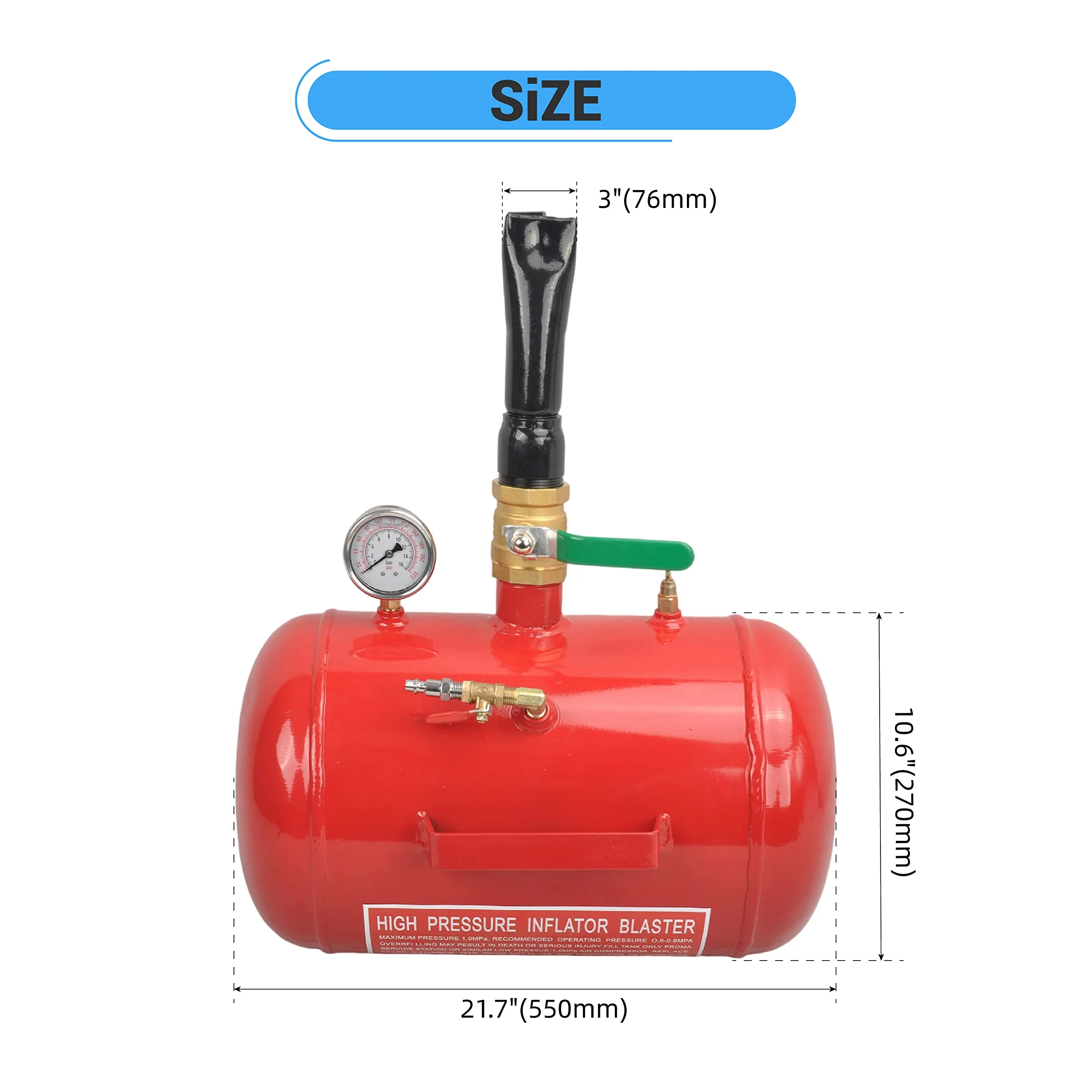 Inflador de neumáticos de 5 galones, 110 PSI, herramienta de explosión, inflador de neumáticos con manómetro, tanque inflador de neumáticos para automóvil, camión, ATV, color rojo