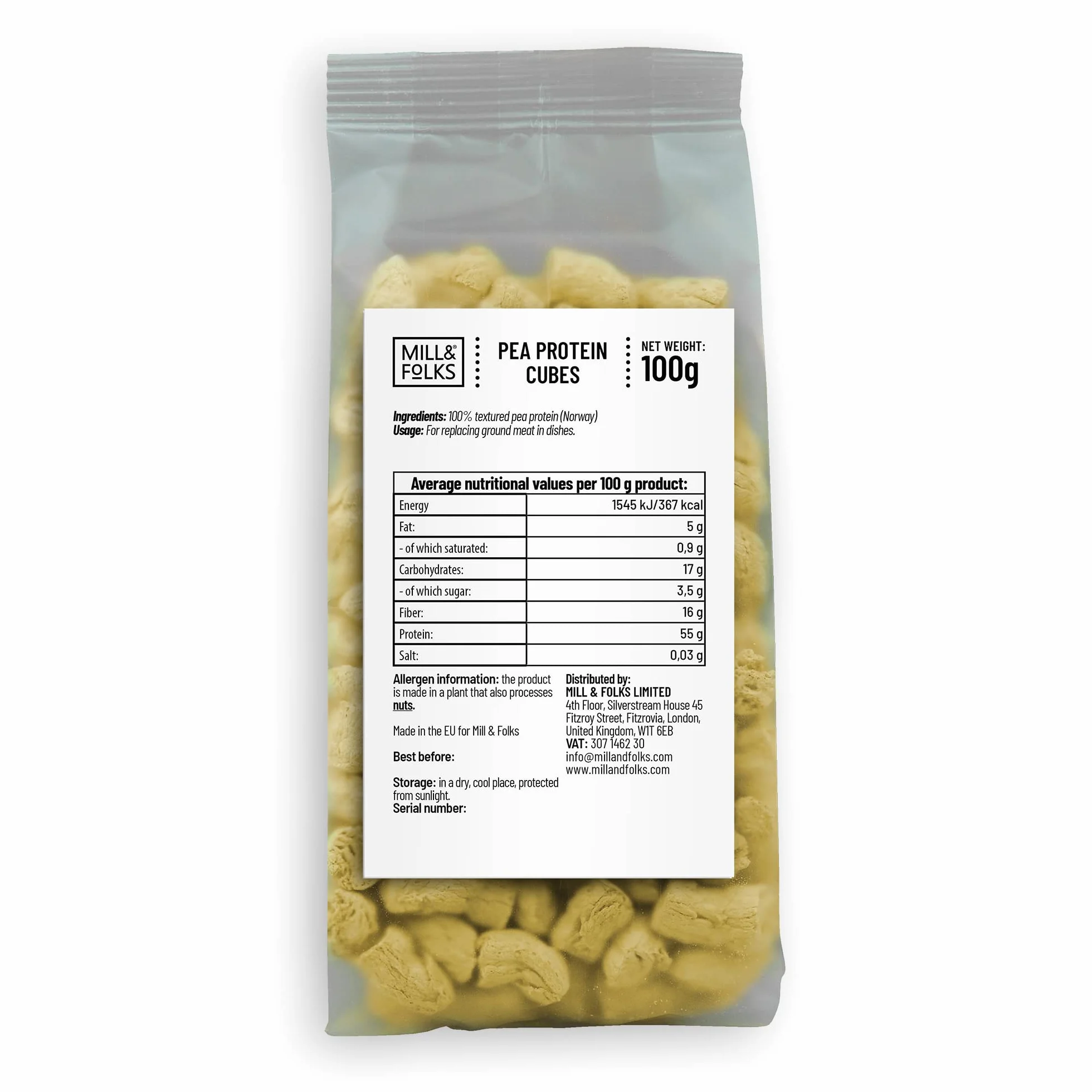 Mill & Folks Cubitos de Proteína de Guisante 4x100g Vegano sin gluten