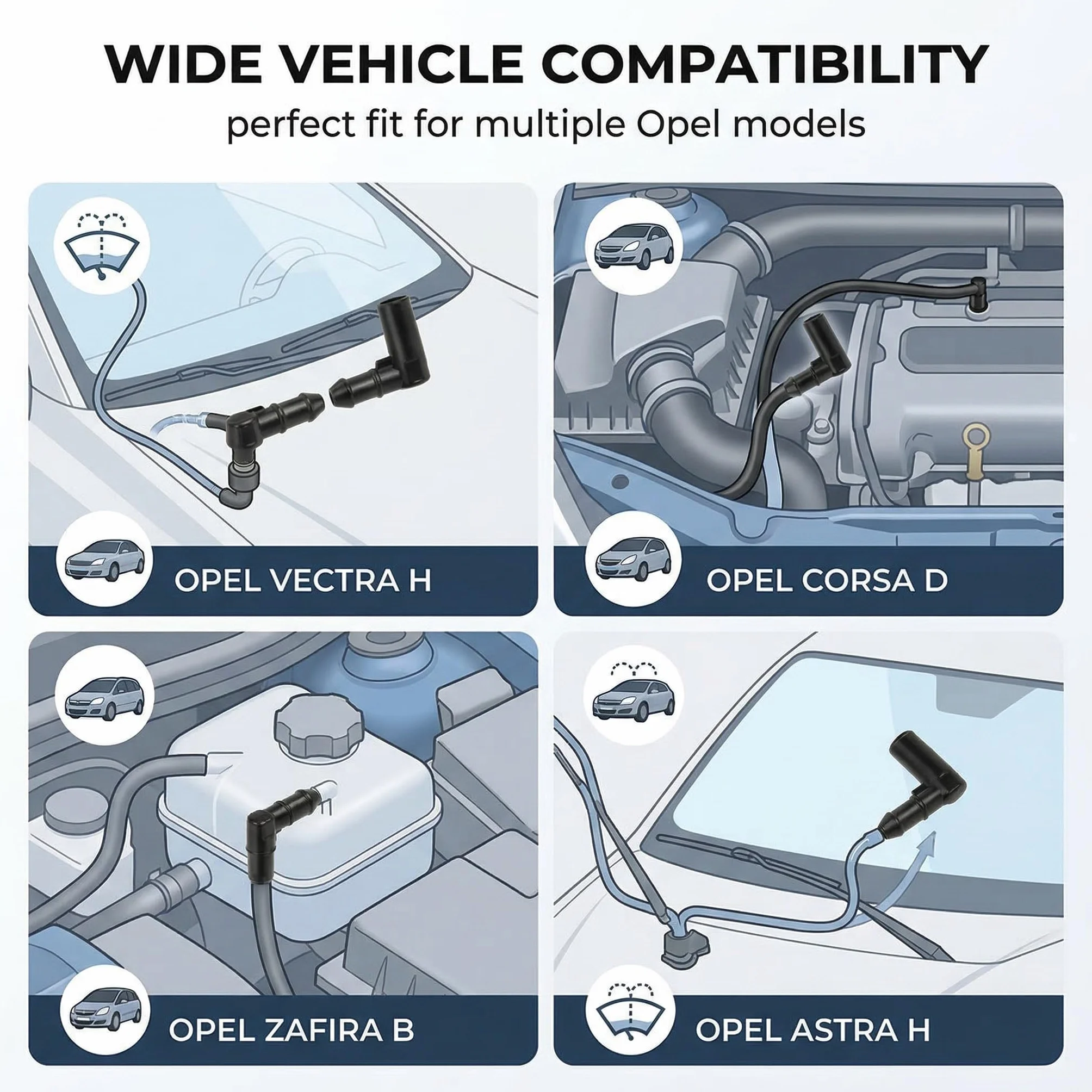 Lavaparabrisas Coche, 4 Conectores De Manguera Compatibles Con Opel Vauxhall Astra H Corsa D Zafira B 13171805 13257350 1452941 (Negro)