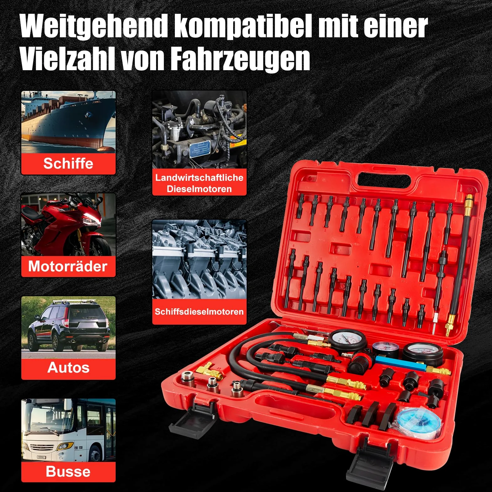 46 piezas profesional Compresión Comprobador de Compresión Compresión Comprobador de Compresión Motor Gasolina Diesel Comprobador de Compresión Cilindro con Dual Gauge Engine para coches, coches