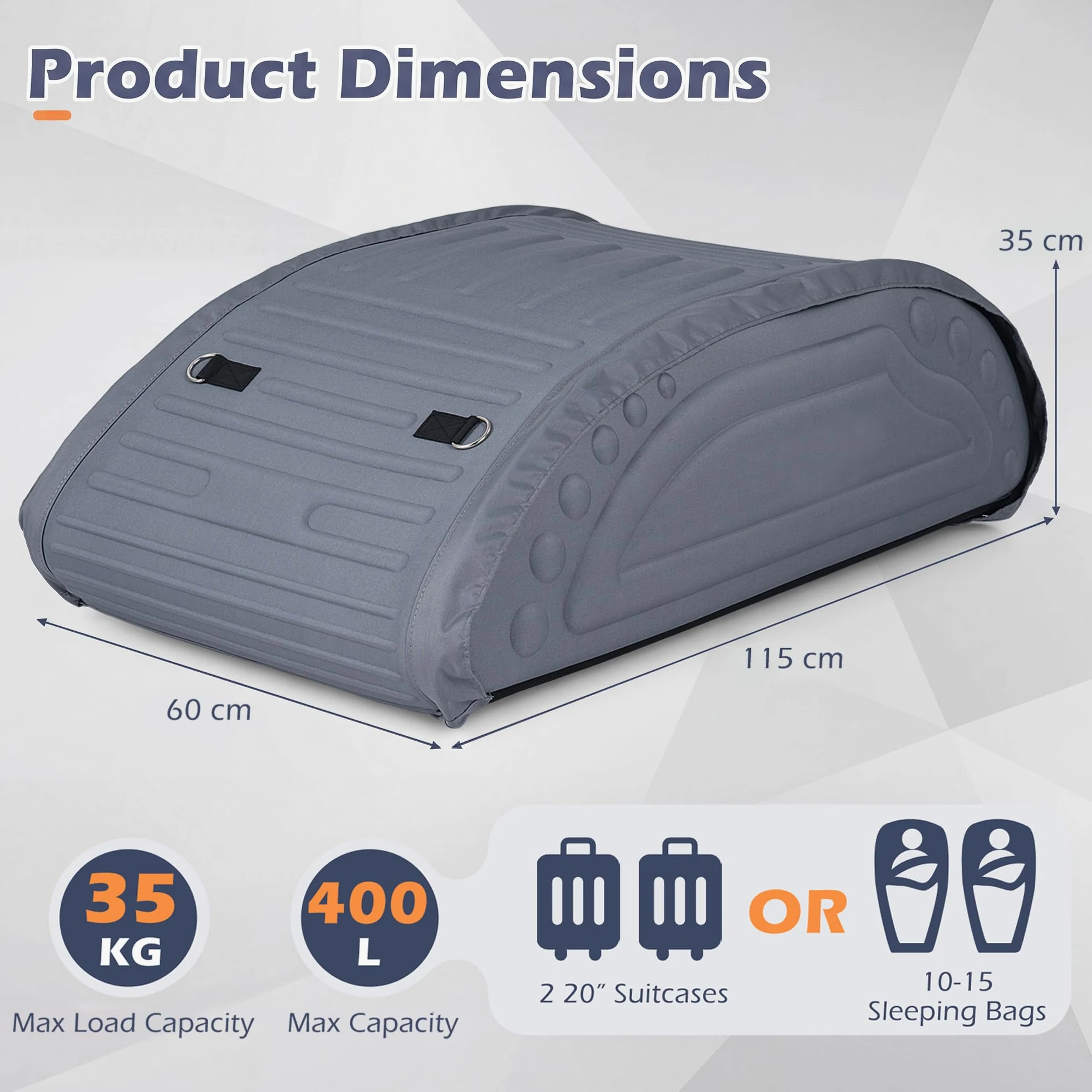 GIANTEX Cofre de techo para coche de 400 litros, impermeable, 4 correas de fijación, base antideslizante y bolsa de transporte, caja de equipaje aerodinámica, portaequipajes para SUV, sedán, furgoneta