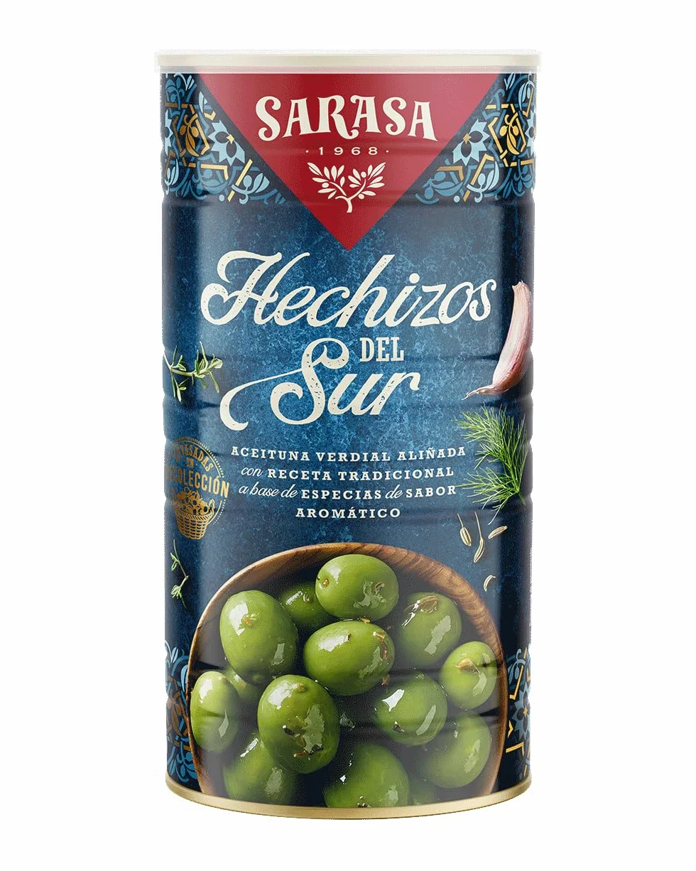 HECHIZOS DEL SUR SARASA Aceitunas Aliñadas con Recetas Tradicionales 1450g 1 Lata