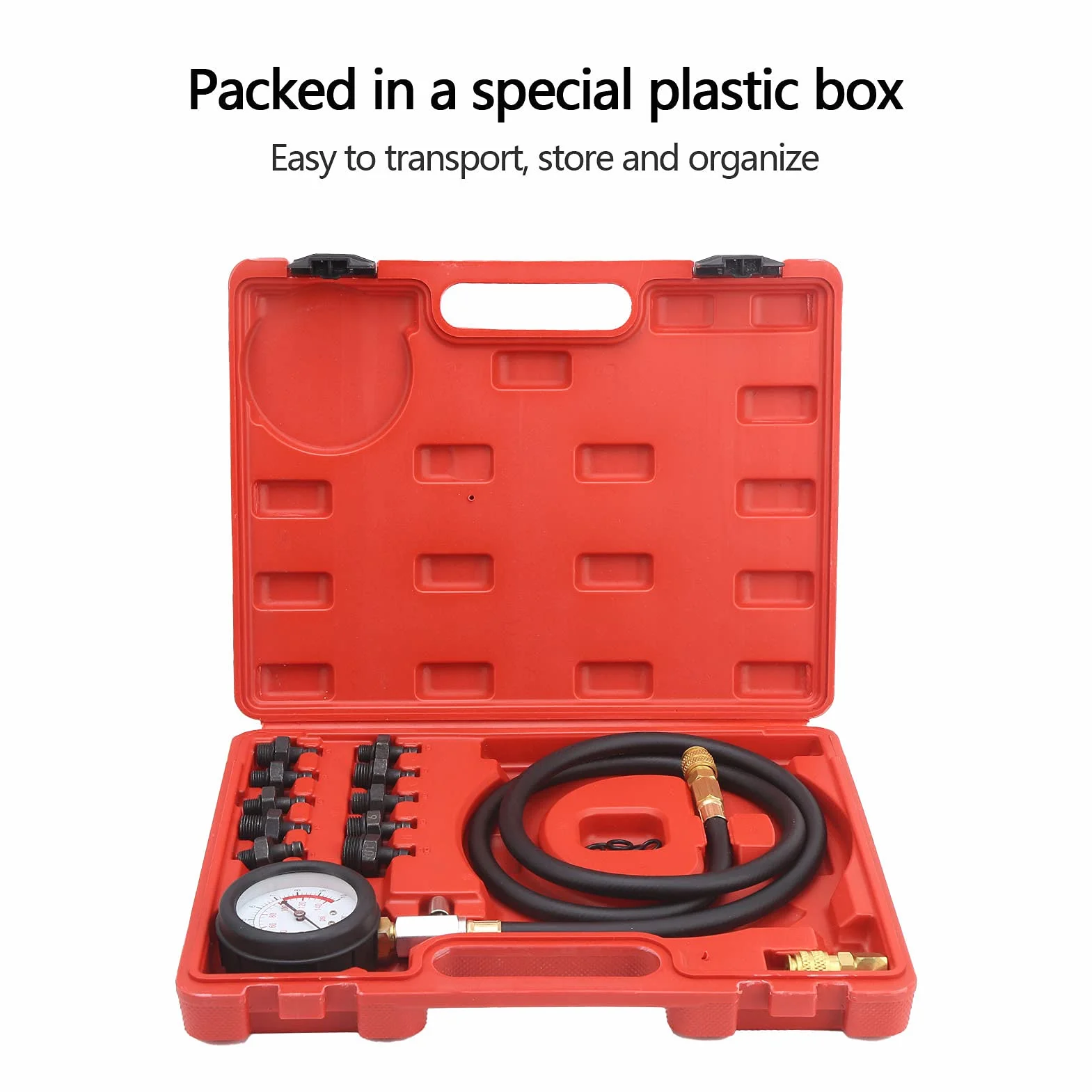 Kit de herramientas de prueba de presión de aceite de motor, kit de medidor de presión de aceite, comprobador de presión de aceite, con caja de herramientas Advertencia de bajo nivel de aceite con a