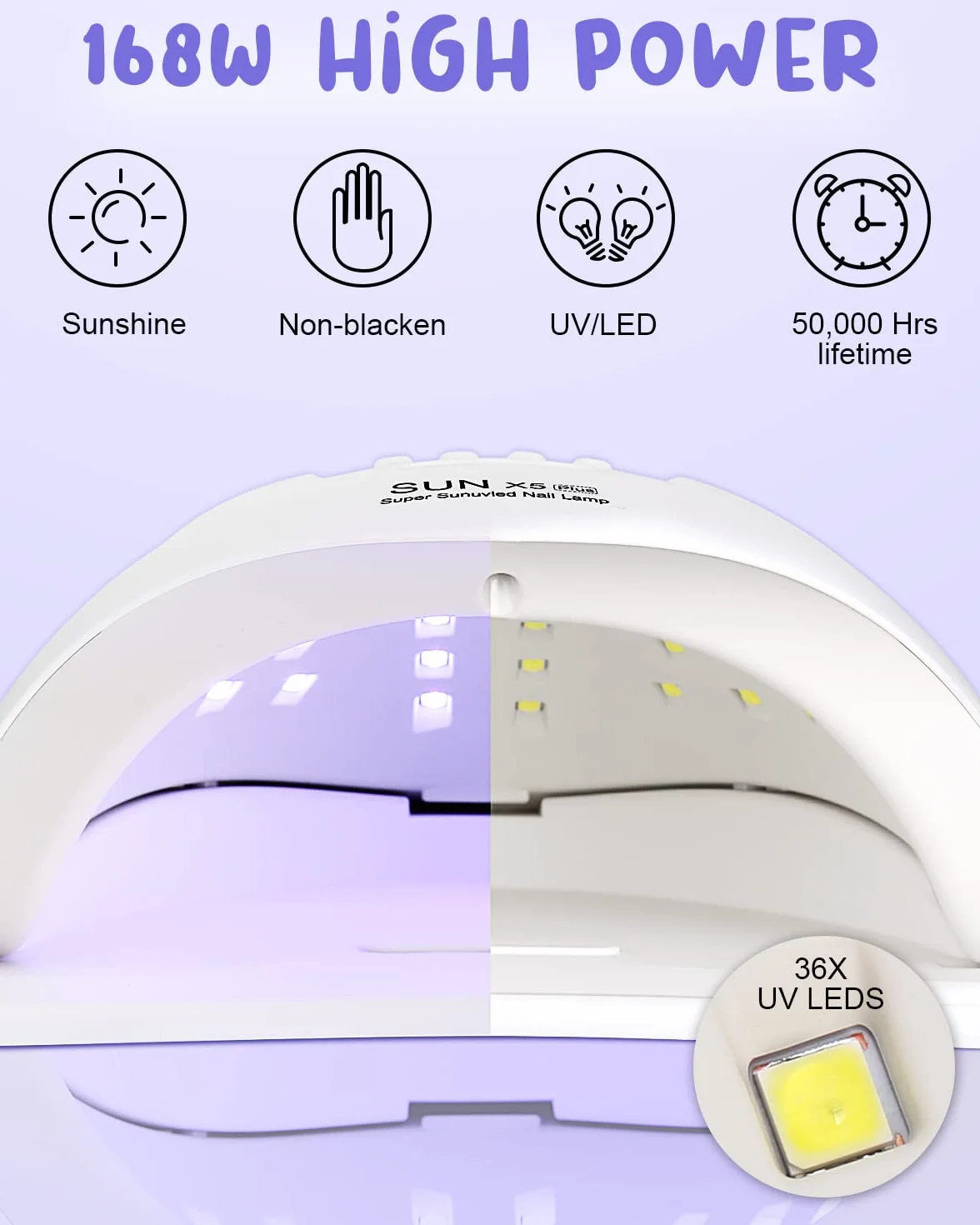 Lampara LED Uñas 168W Secador de Uñas UV Profesional con Sensor Automatico 4 Temporizadores