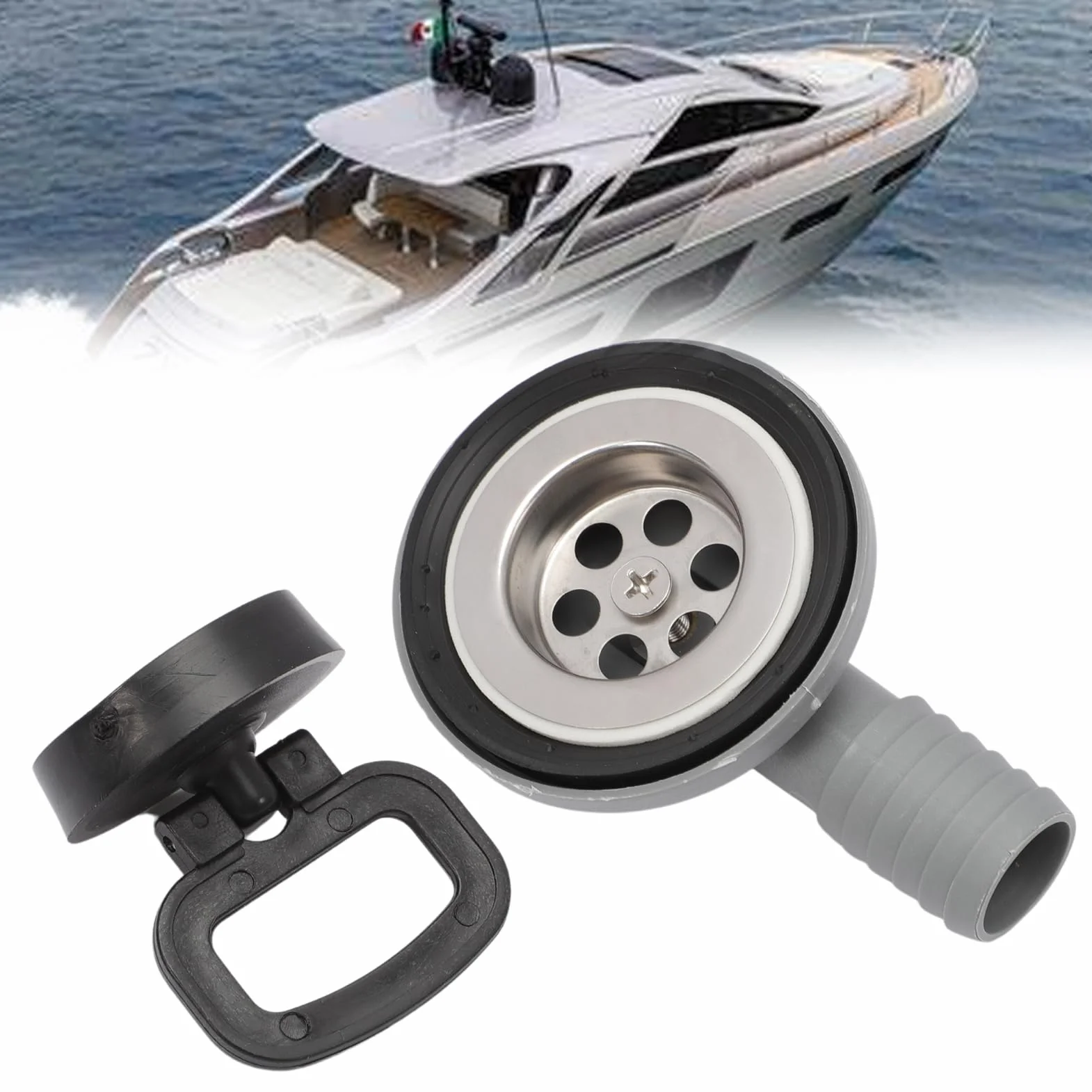 Desagüe lavabo para caravana inoxidable tubo de ducha sifon para autocaravana de 55 mm de diámetro con salida de manguera de 20 – 25 mm de 90°para barco