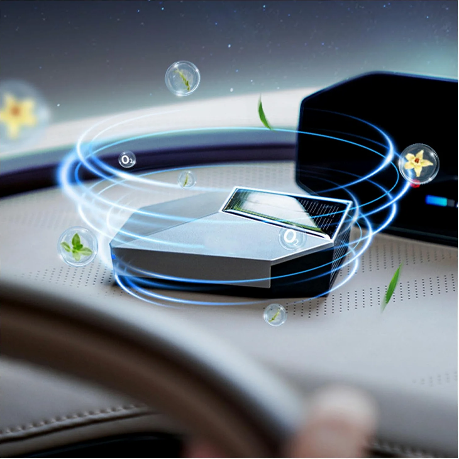 Ambientador de aromaterapia para Coche, difusor de Aroma para Coche, difusor de Aroma para Coche Recargable con Panel Solar, difusor electrónico de Fragancia para Coche, difusor de aromaterapia