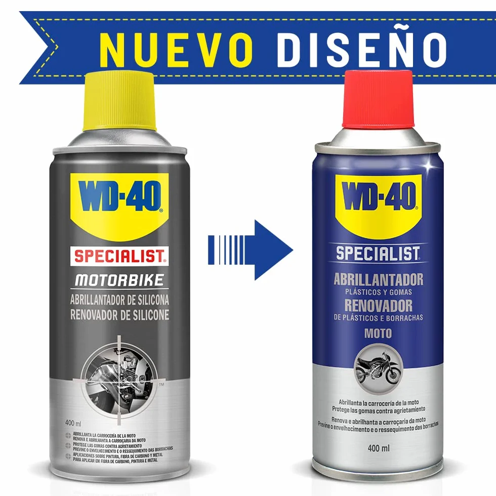 WD-40 Motorbike – Cuidado y mantenimiento cadena con Spray Limpiacadenas 400Ml + Grasa de Cadenas 400Ml + Abrillantador de Silicona 400Ml + cepillo limpia cadenas - Pack 3 unidades + Cepillo