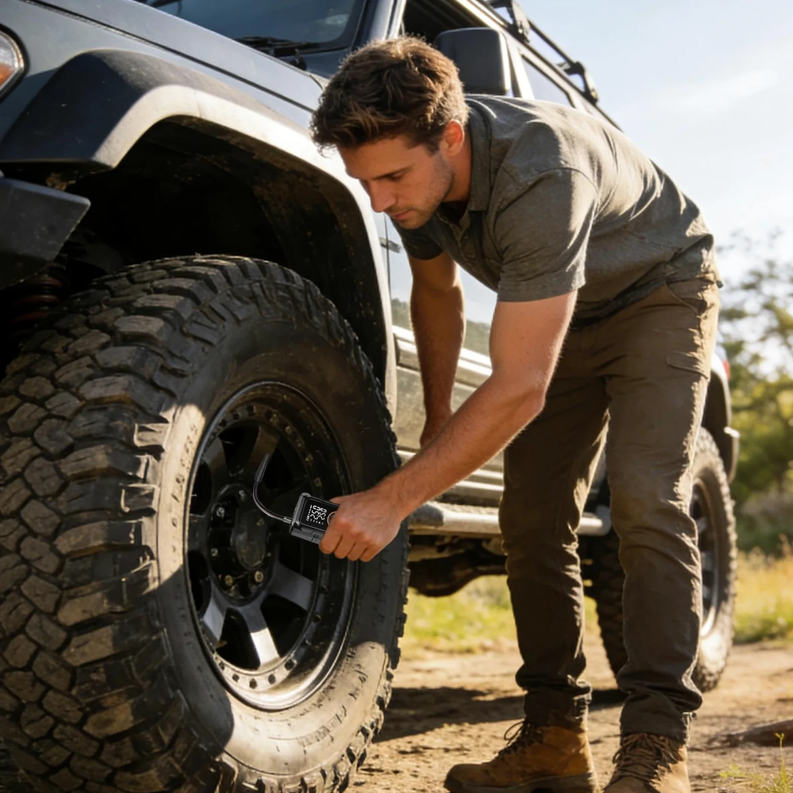 Bomba de aire portátil Compresor De Aire Inalámbrico Con Manómetro Digital | Inflador de neumáticos para bicicleta y coche para SUV camión remolque ATV patinete anillos hinchables y piscinas