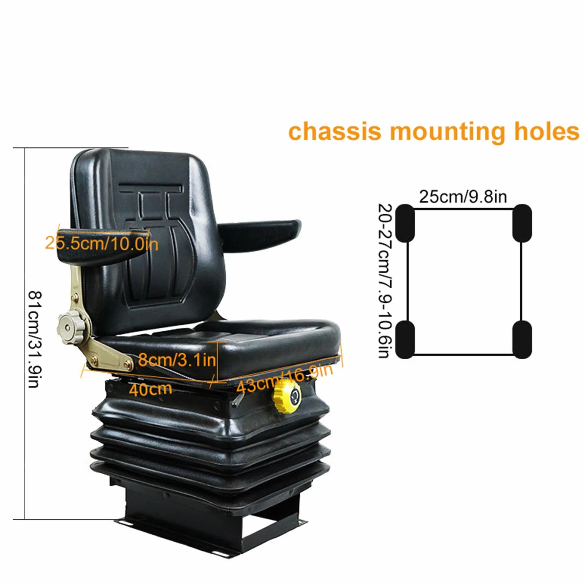 IPSU Asiento Universal para Carretilla Elevadora, Asiento De Tractor con Absorción De Impactos De 3 Niveles, Asiento De Excavadora De Cuero Plegable con Respaldo y Reposabrazos Ajustables